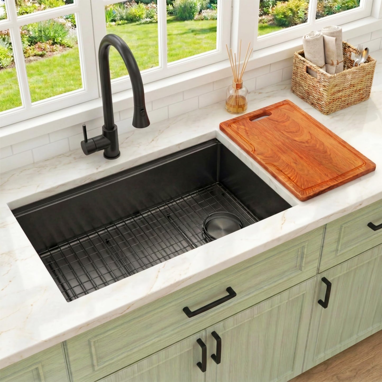 Lonsince Black Undermount Kitchen Sink 30 inch,16 Gauge Stainless Steel Sinks,Single Bowl Workstation Sink,Modern Kitchen Sink Offset Drain (30" X 18")