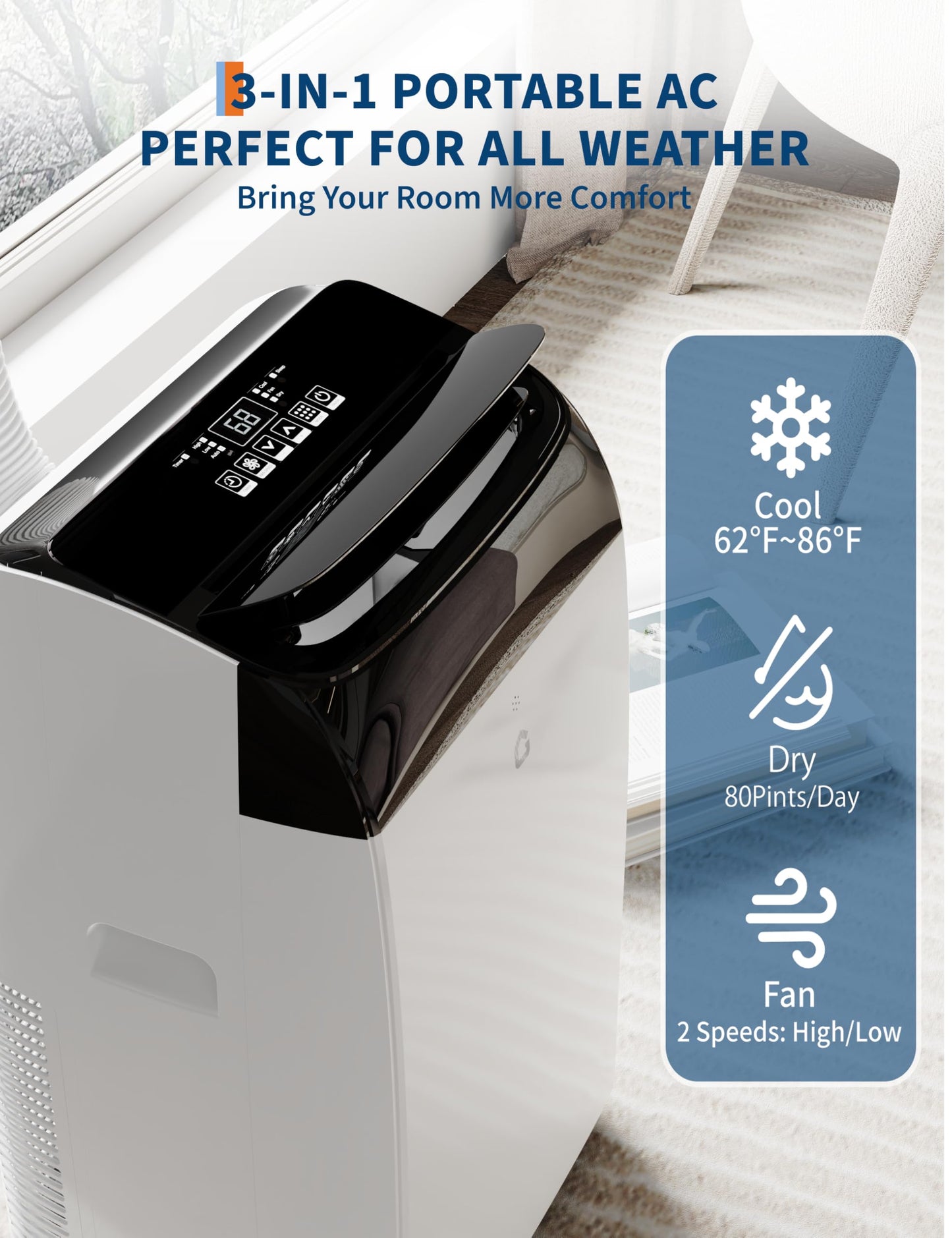 GarveeLife 12,000 BTU Portable Air Conditioners - Smart AC Units Cold with Drainage-free 48db Quiet Cooling within 550 sq.ft, Remote Control 24H Timer/Dehumidifier/Fan Modes for Bedroom Room Indoor