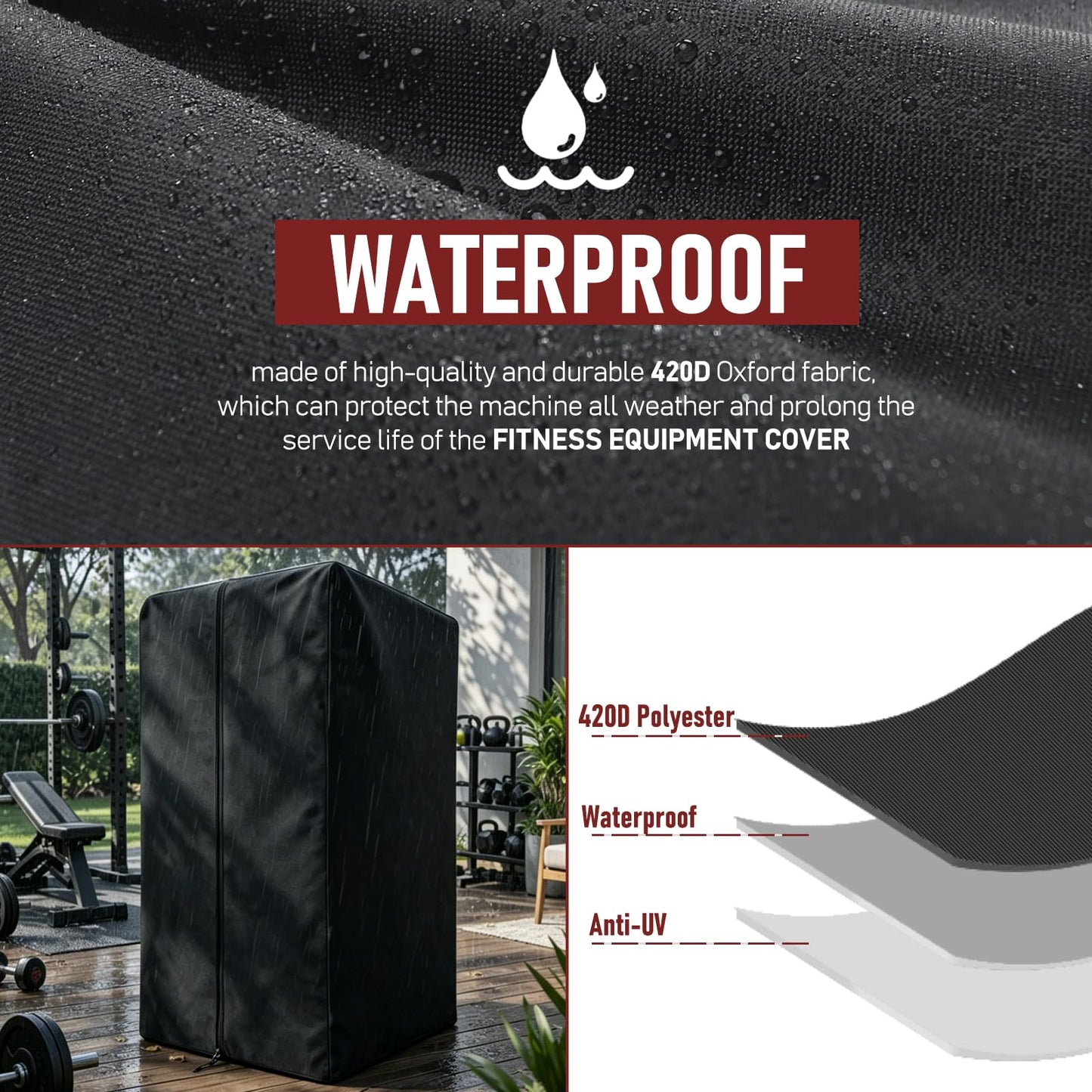 Gym Rack Cover with Waterproof Zipper, Strength Training Protective Covers for Squat Rack/Weight Lifting Rack/Home Gym Workout Equipment-Indoor or Outdoor (47" x 69" x 84"inch)