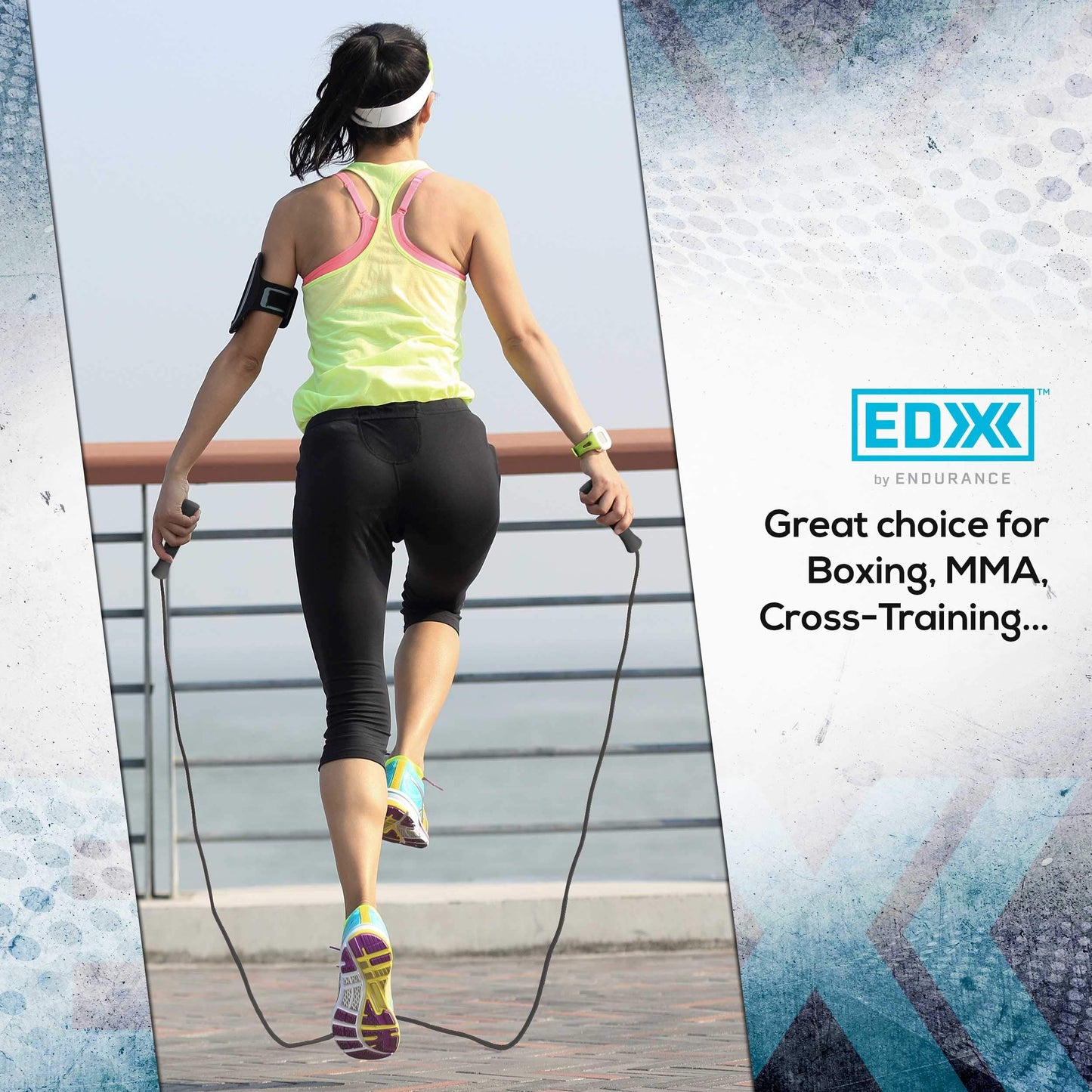 EDX Jump Rope for Fitness, Workout, Exersise - Tange-Free, Hand Grip | 10 ft, Black