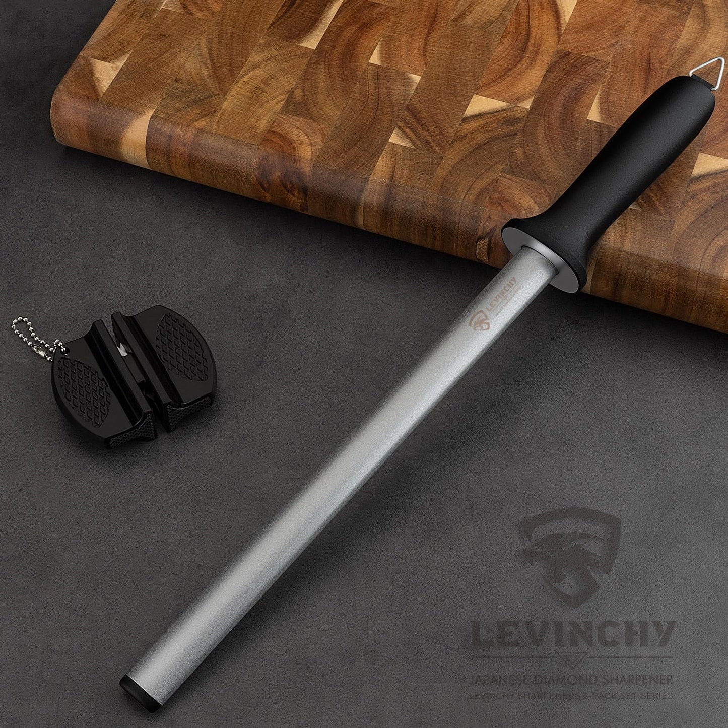 LEVINCHY Diamond Knife Sharpening Steel - 12 inch Professional Diamond Coated Honing Steel, Premium Knife Sharpener Rod for All Knives, Lightweight & Durable
