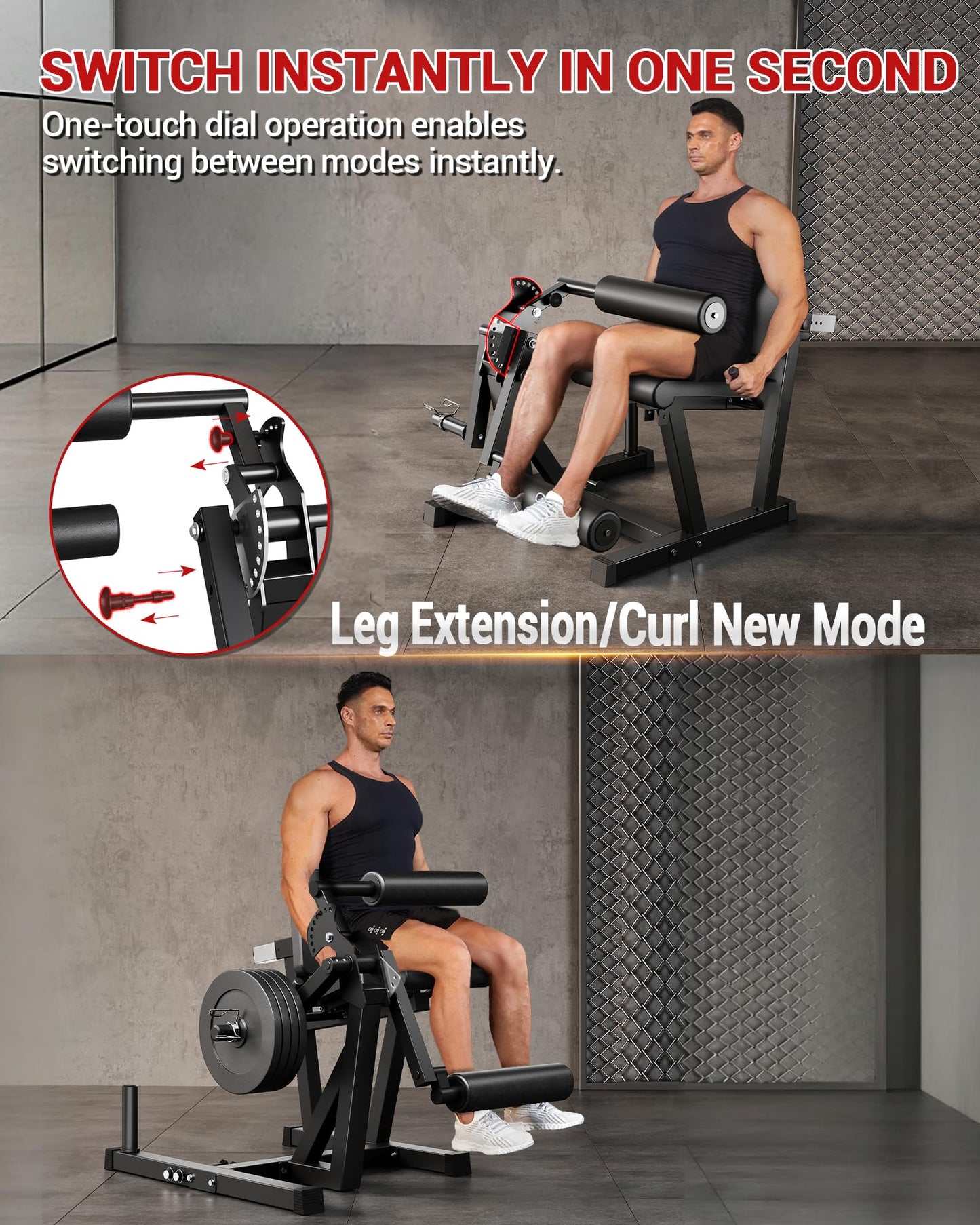GarveeLife Leg Extension and Curl Machine, 700LBS Capacity Leg Extension Machine, Adjustable Leg Curl Machine, 4-in-1 Leg Workout Machine, Home Gym Weight Machine for Lower Body Exercise, Black