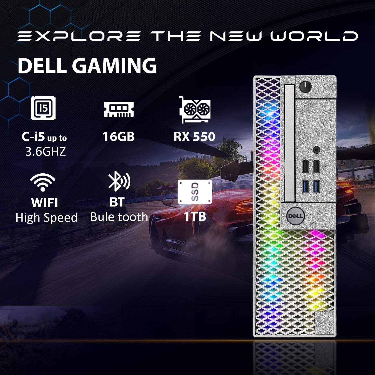 Dell RGB Gaming Desktop Computer, Intel Quad Core I5-6500 up to 3.6GHz, Radeon RX 550 4G, 16GB DDR4, 1TB SSD, RGB Keyboard & Mouse, 600M WiFi & Bluetooth, Win 11 Pro (Renewed)