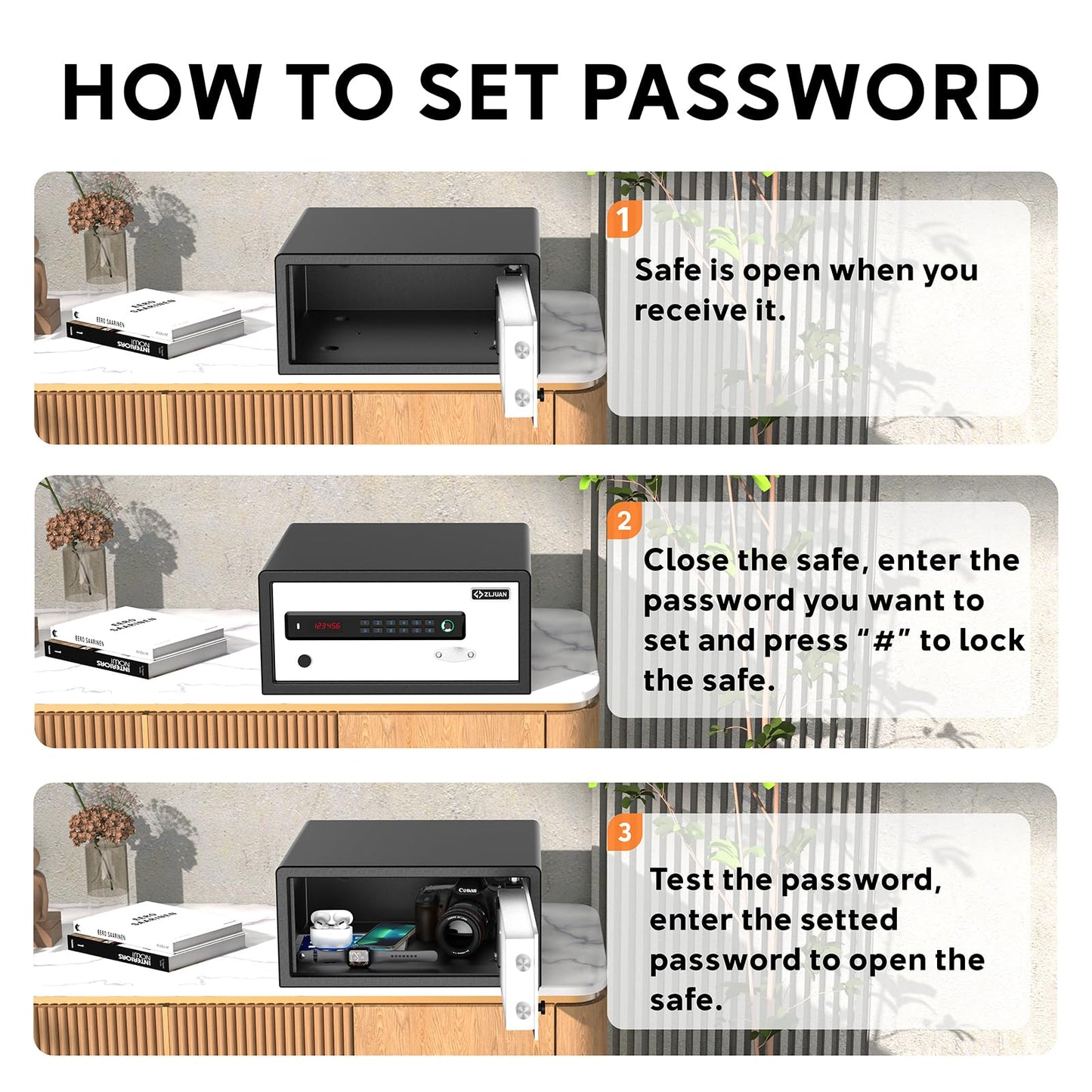 Z ZLJUAN Hotel Safe 1.1 Cubic Feet Home Safe Personal Document Steel Security Safe with Hotel-Style Biometric Lock/Digital Electronic Lock/Key Lock (White)