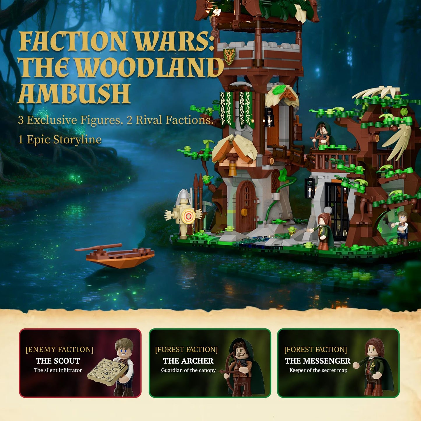 Lumibricks Medieval-Forest-Outpost Lighting Building-Blocks Set - 1419 Pcs Middle Ages Architecture Model Kit for Adults, Home Decor and Creative Display Gift