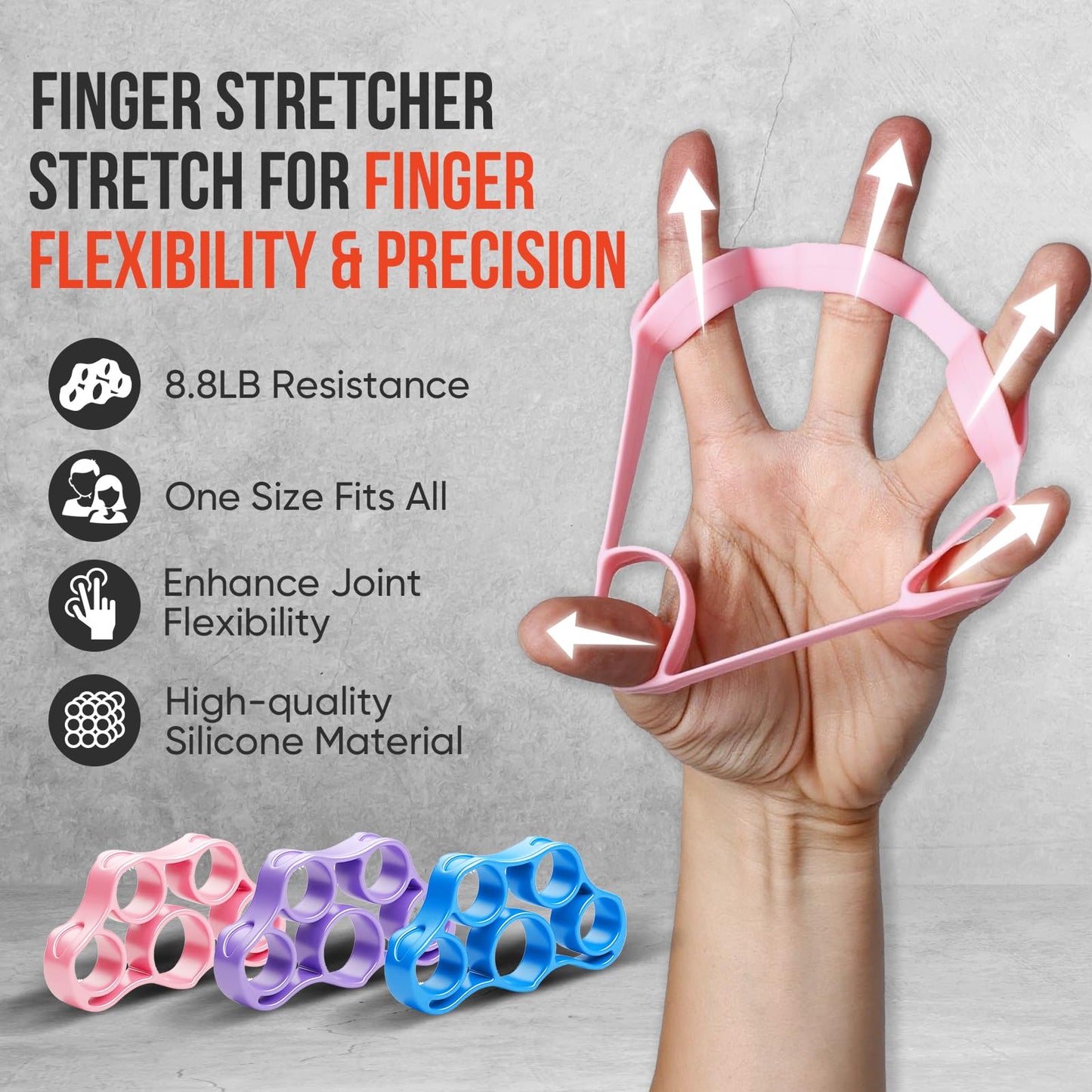 TEAWOO 9-Pack Grip Strength Trainer Kit, 3 Colors Forearm Strengthener & Hand Grip Strengthener, Finger Exerciser & Stretcher for Strength Training, Recovery & Flexibility