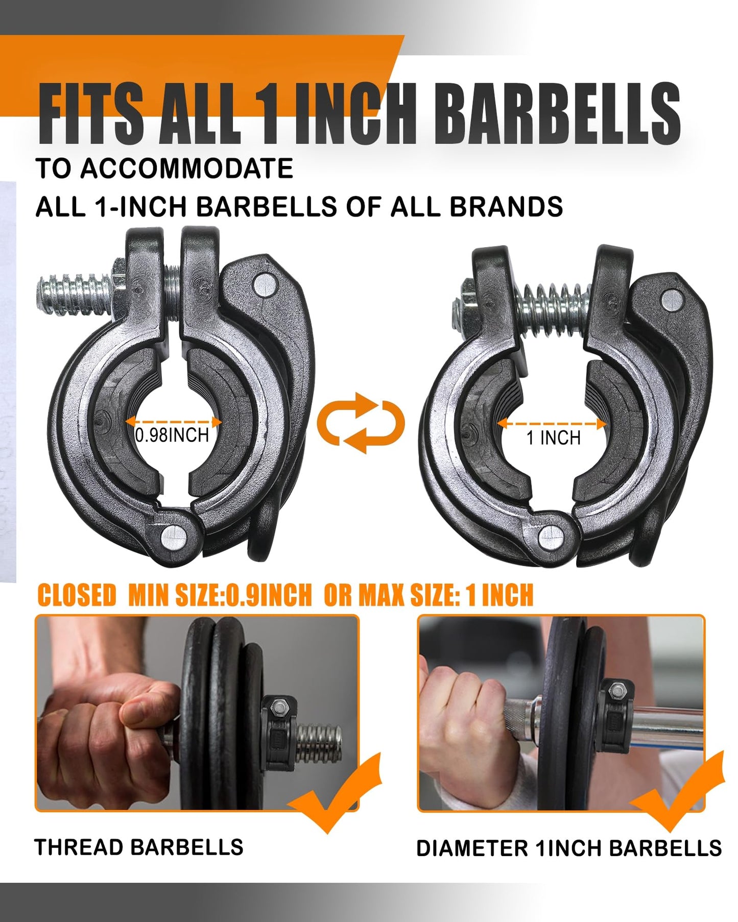 Barbell Clamp 1 inch Multiple Sizes & Adjustable Weight Clips for Barbell Quick Release Barbell Clips|Barbell Collar Bar Locks for Weight Lifting (Black)