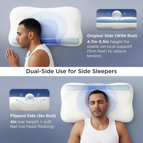 Bedsure Cervical Neck Pillow - Ergonomic Memory Foam for Side & Back Sleepers | Orthopedic Support for Pain Relief