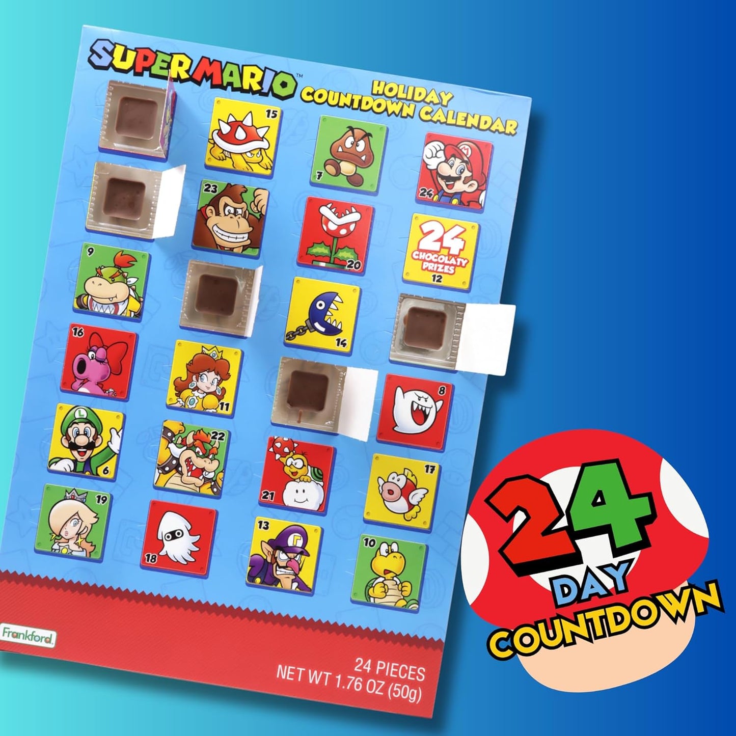 Super Mario Advent Calendar 2025 - 24-Day Countdown with Chocolate Treats | 1.76 Ounces