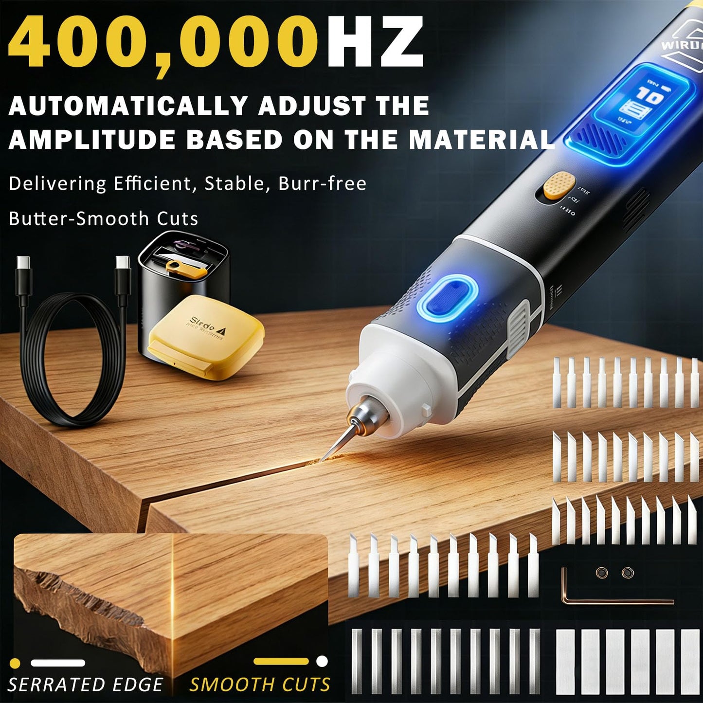 SPYOAMGHK 40kHz Wireless Ultrasonic Cutter Machine with Smart Cutting, 30W Handheld Ultrasonic Knife for 3D Printing, Plastic, Resin, Carbon Fiber Trimming - Auto Start Stop & Turbo Cooling