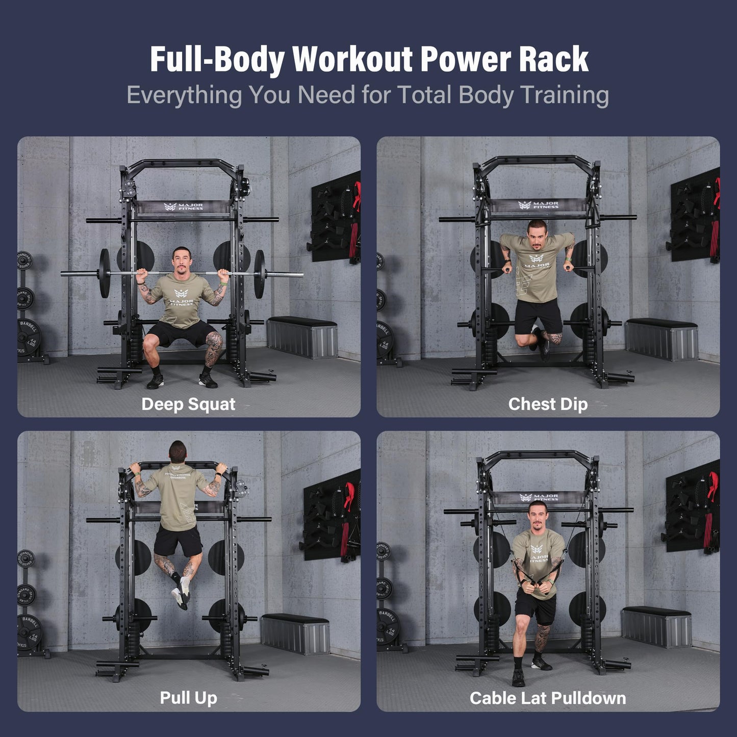 Major Fitness Drone2 Premium Training Smith Machines– All-in-One Home Gym Squat Rack with Aluminum Pulley Set , Weight Bar, Dual LAT Pull-Down Systems (SL D2AW ONLY)