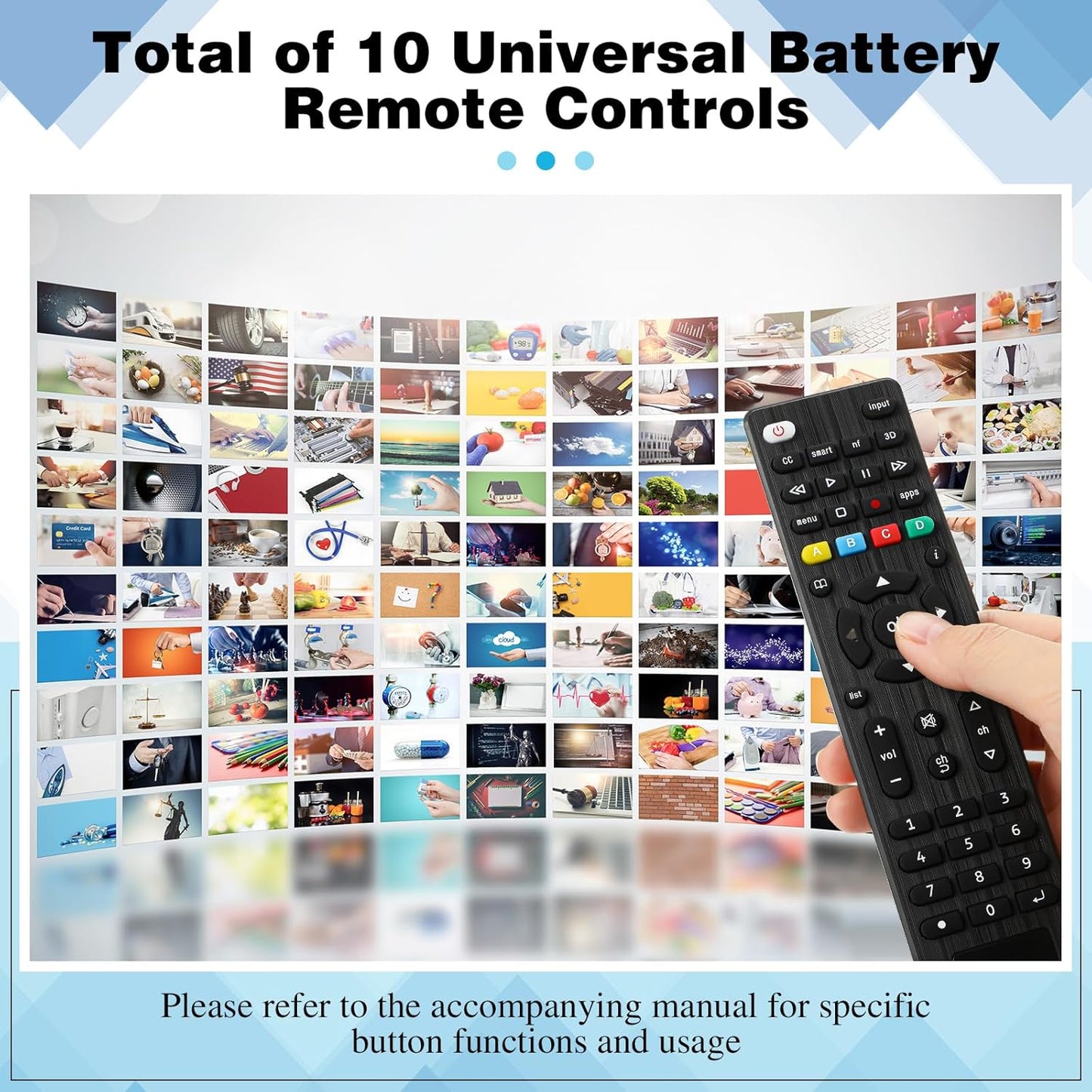 Saysurey 10 Pack 3D TV Remote Universal Replacement Compatible with All Smart TV LED LCD HDTV Series for Motel Hotel