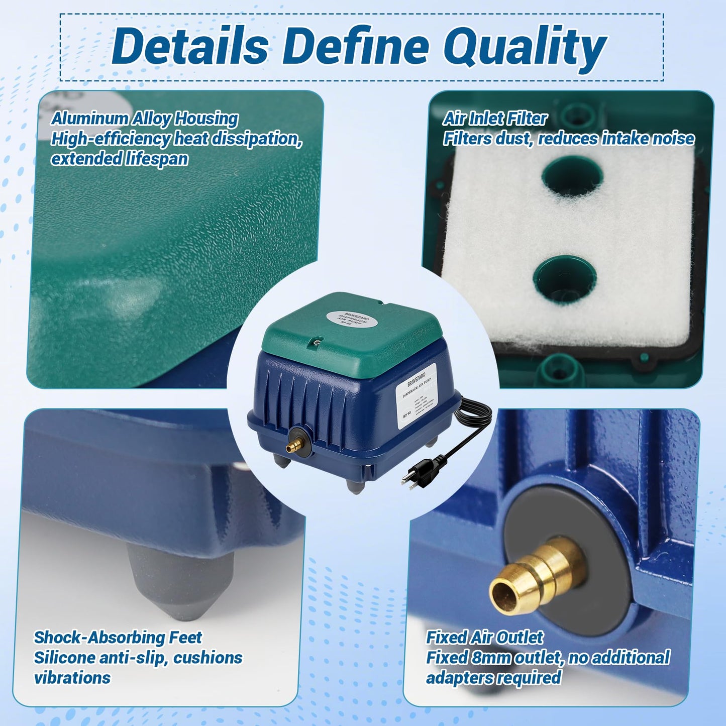 Upgraded HP-90 Pond Aerator/Septic Tank Linear Air Pump, Powerful 1350GPH Aeration System, Linear Air Pump for Oxygenation, for Koi Ponds/Aquariums/Wastewater Treatment/Fish Farms/Seafood Restaurants
