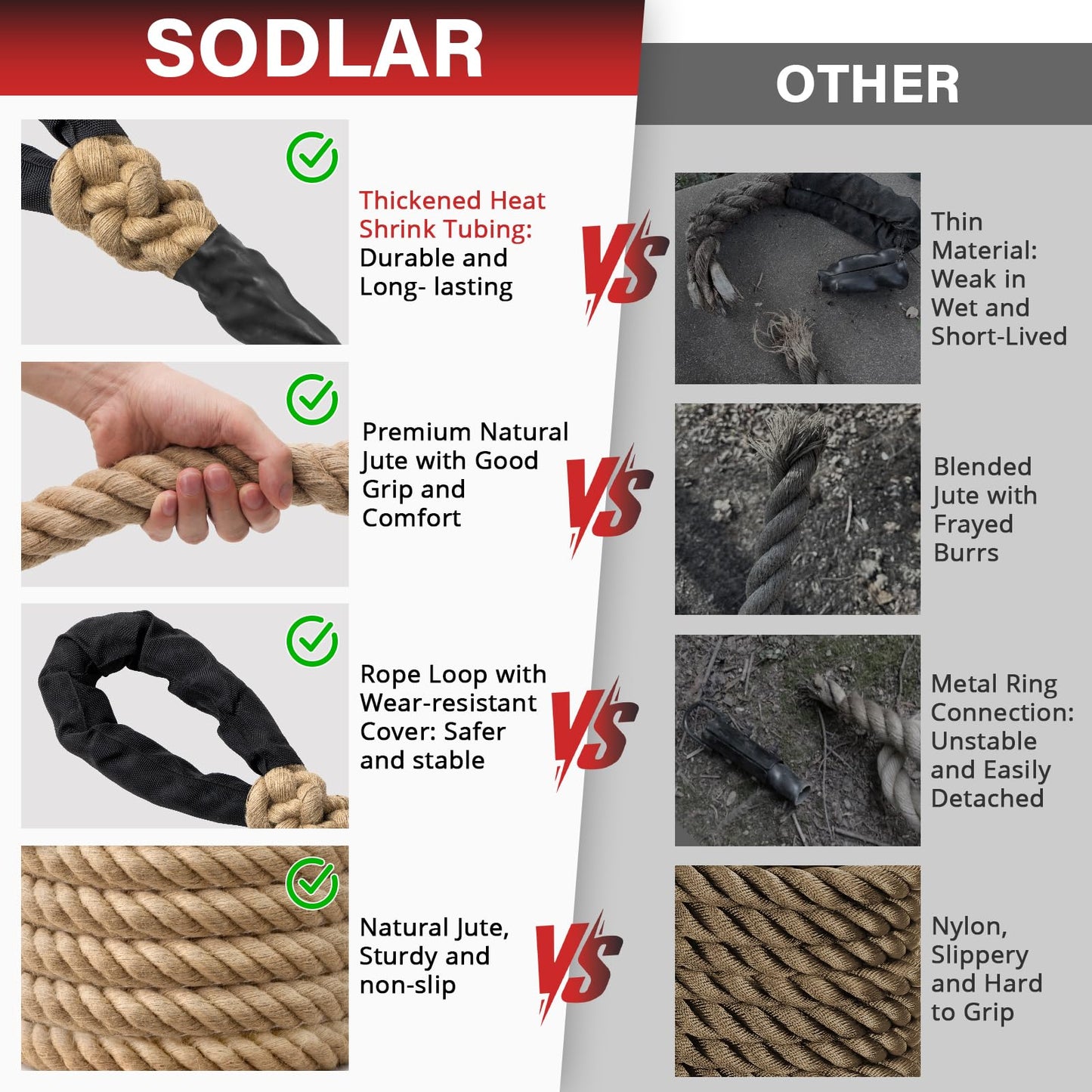 Climbing Rope Gym Workout - 50FT 1.5 Inch Heavy Duty Jute Thick Ropes for Adults Strength Training Outdoor Tree Swing Indoor Home Fitness Exercise