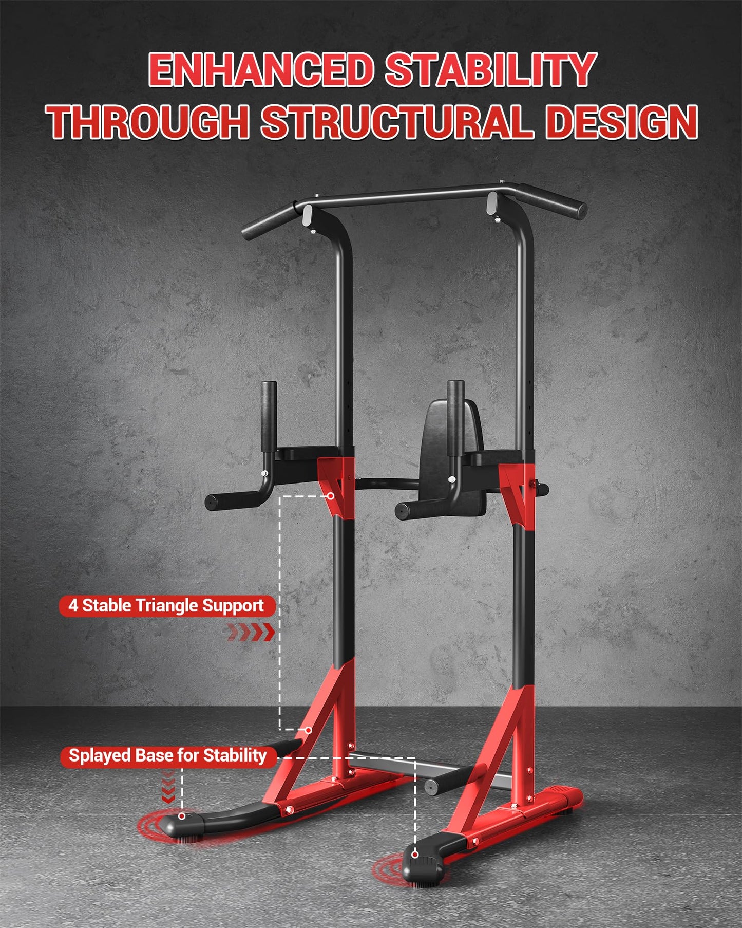 Power Tower, Heavy Duty Pull Up Bar 450LB Capacity, Multi-Functional Dip Station Adjustable Height, Strength Training Equipment Full Body for Home Gym, Pull-Ups, Dips & Leg Raises, Carbon Steel