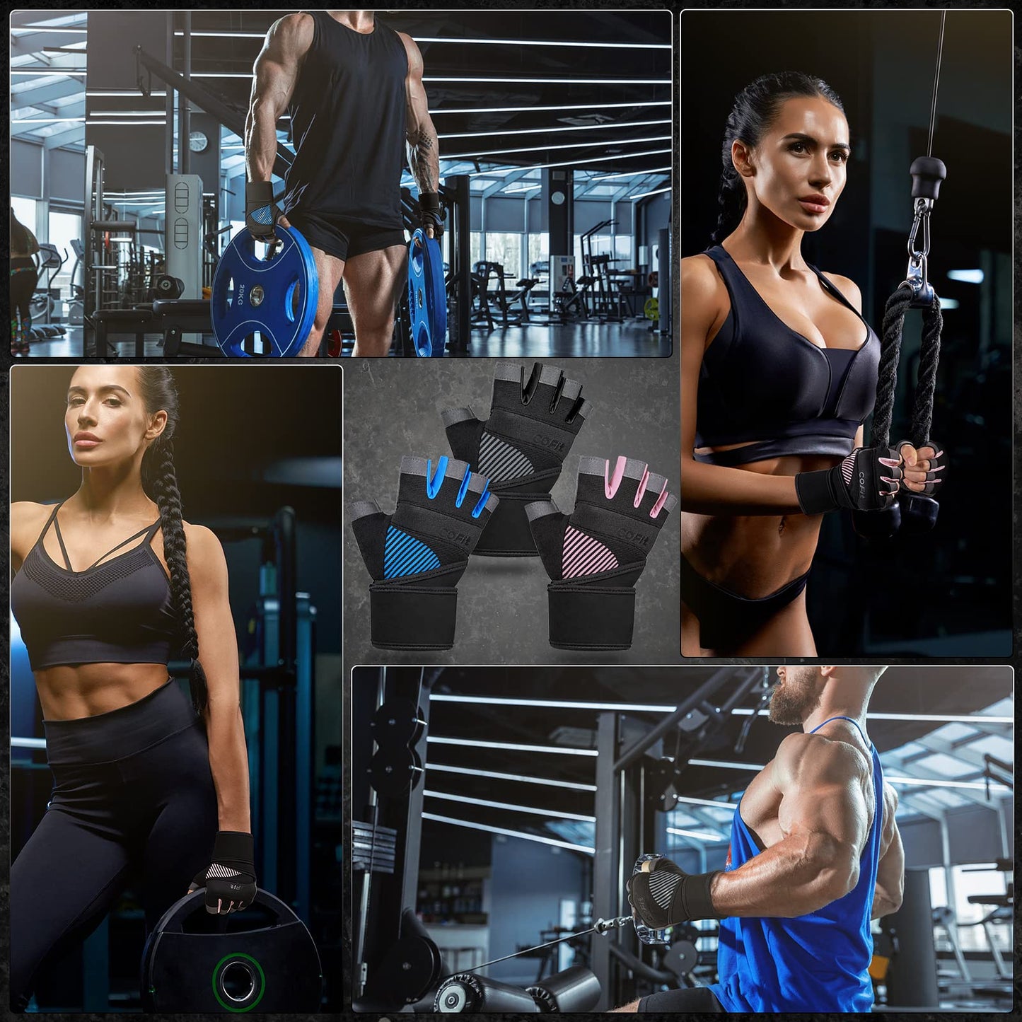 COFIT Breathable Workout Gloves, Antislip Weight Lifting Gym Gloves for Men Women with Wrist Wrap Support, Superior Grip & Palm Protection for Weightlifting, Fitness, Exercise, Training - Black L