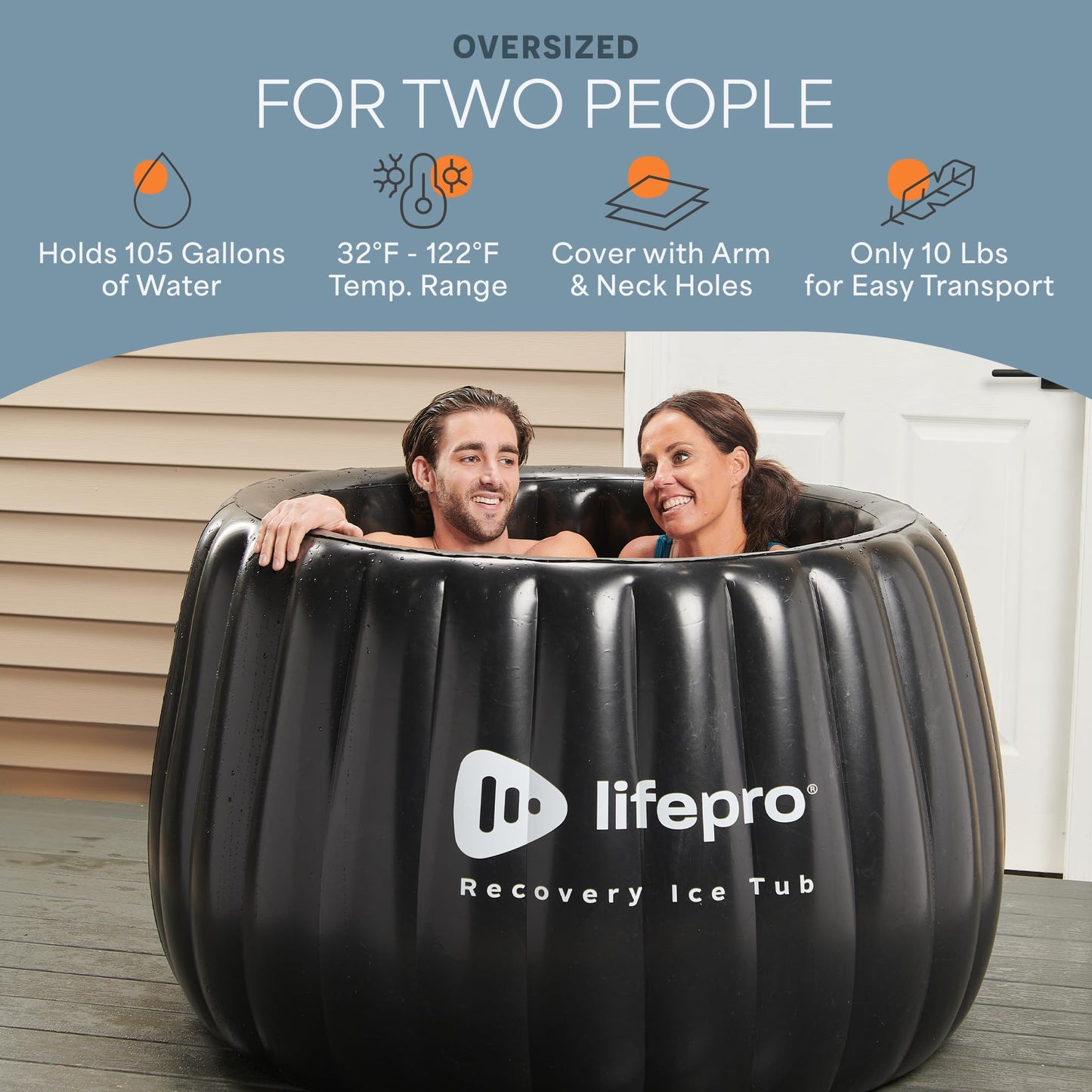 Lifepro 2-Person Portable Ice Bath Tub for Athletes XL - Self-Inflatable Ice Bath Tub for Adults- Foldable Ice Pod Cold Plunge Tub for Outdoor Ice Bath - Durable Ice Plunge Tub for Ice Baths at Home