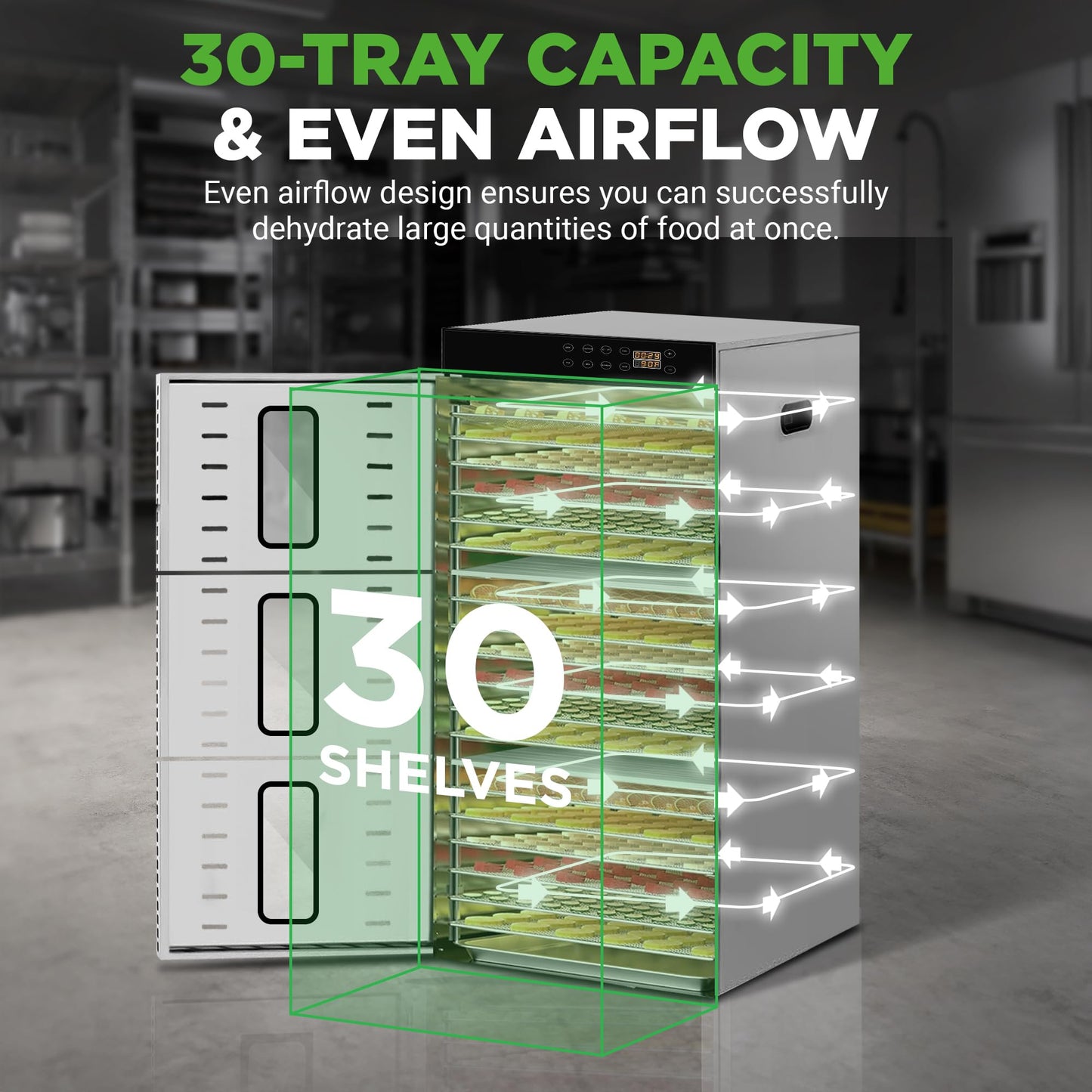 NutriChef 30 Layer & 3 Chamber Commercial Food Dehydrator Machine - Stainless Steel Trays, Digital Timer and Temperature Control, Ideal for Jerky Meat, Fruit, Pet Treats, Vegetables, and Herbs