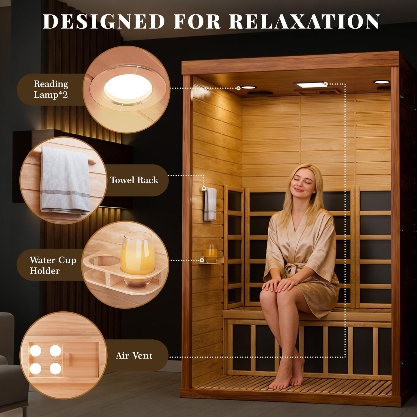 EASYHAWK 2 Person Infrared Sauna for Home, Smart App Control Home Sauna with WiFi & Bluetooth, Low EMF 1500W/120V LCD Heater, Indoor Sauna with Flame-Retardant Design