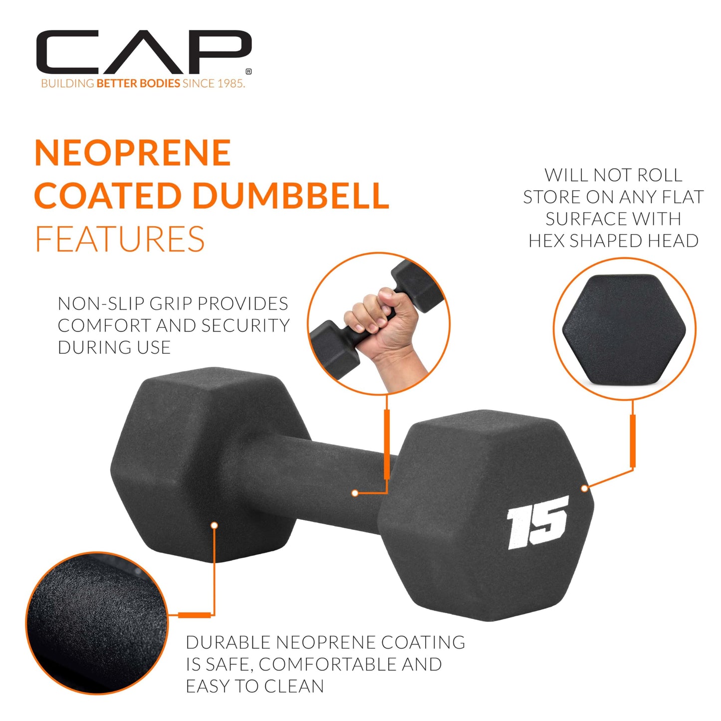 CAP Barbell 15 LB Neoprene Dumbbell Hand Weights - Pair | Black