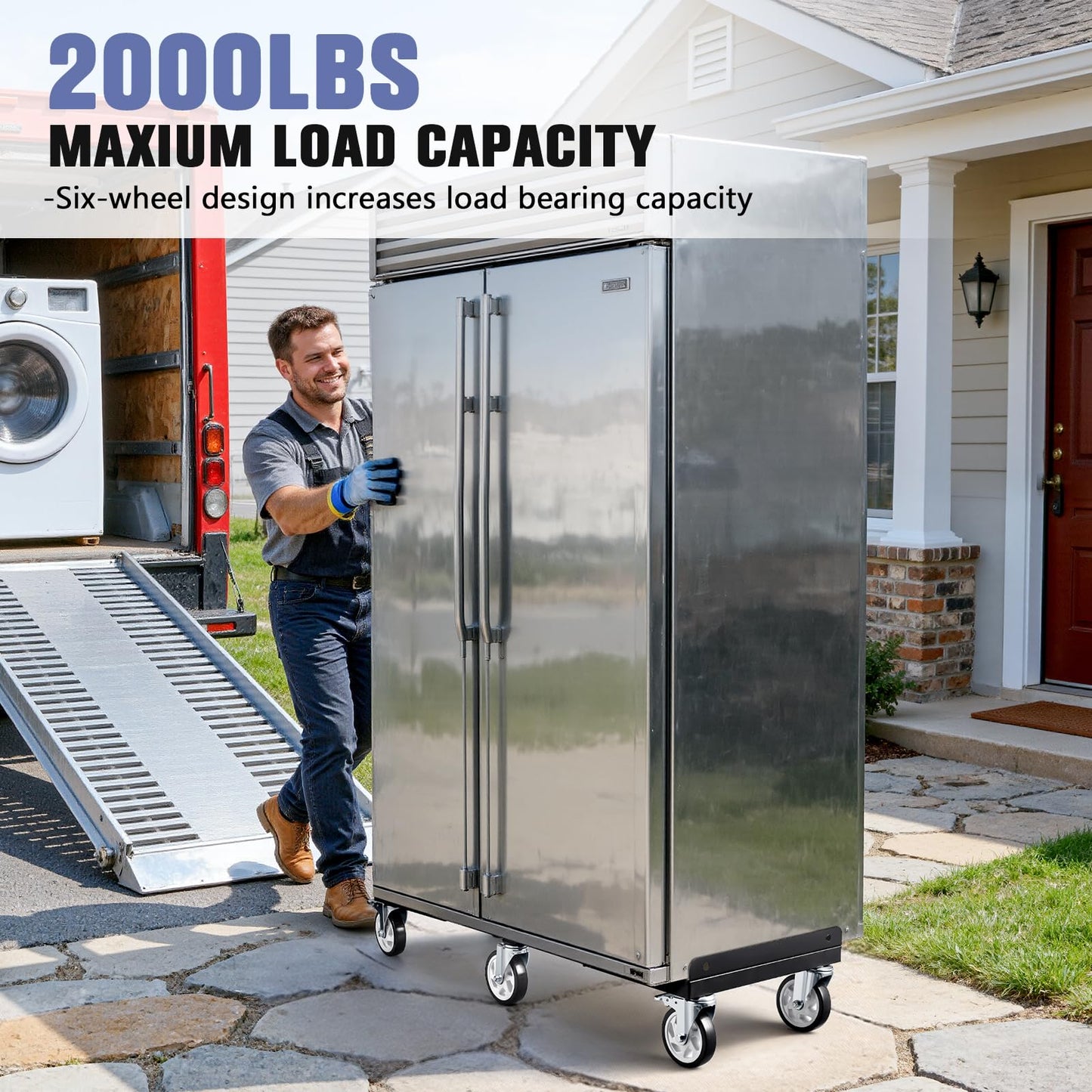 KEDSUM Moving Dolly with 5" All Terrain Wheels, 2000LBS Heavy Duty Dolly Cart with 100% Thicken Steel Frame, Expandable Furniture Dolly Up to 43.7" Wide, Used for Heavy Appliance, Building Materials
