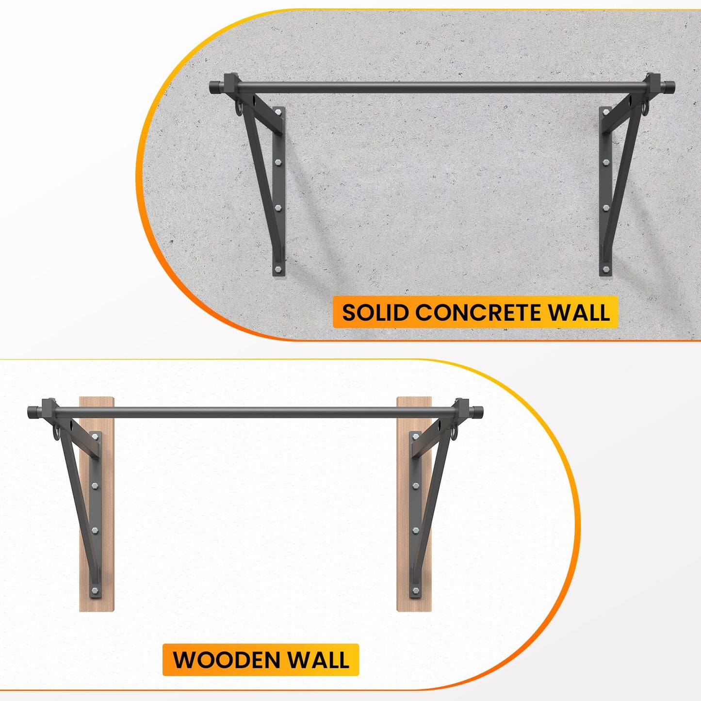 Jusgym Wall Mounted Pull Up Bar, Adjustable Depth 51" Chin Up Bar, Strength Training Pull-Up Bars 500LBS Weight Capacity, Home or Garage Gym Chin Up Workout Training Station