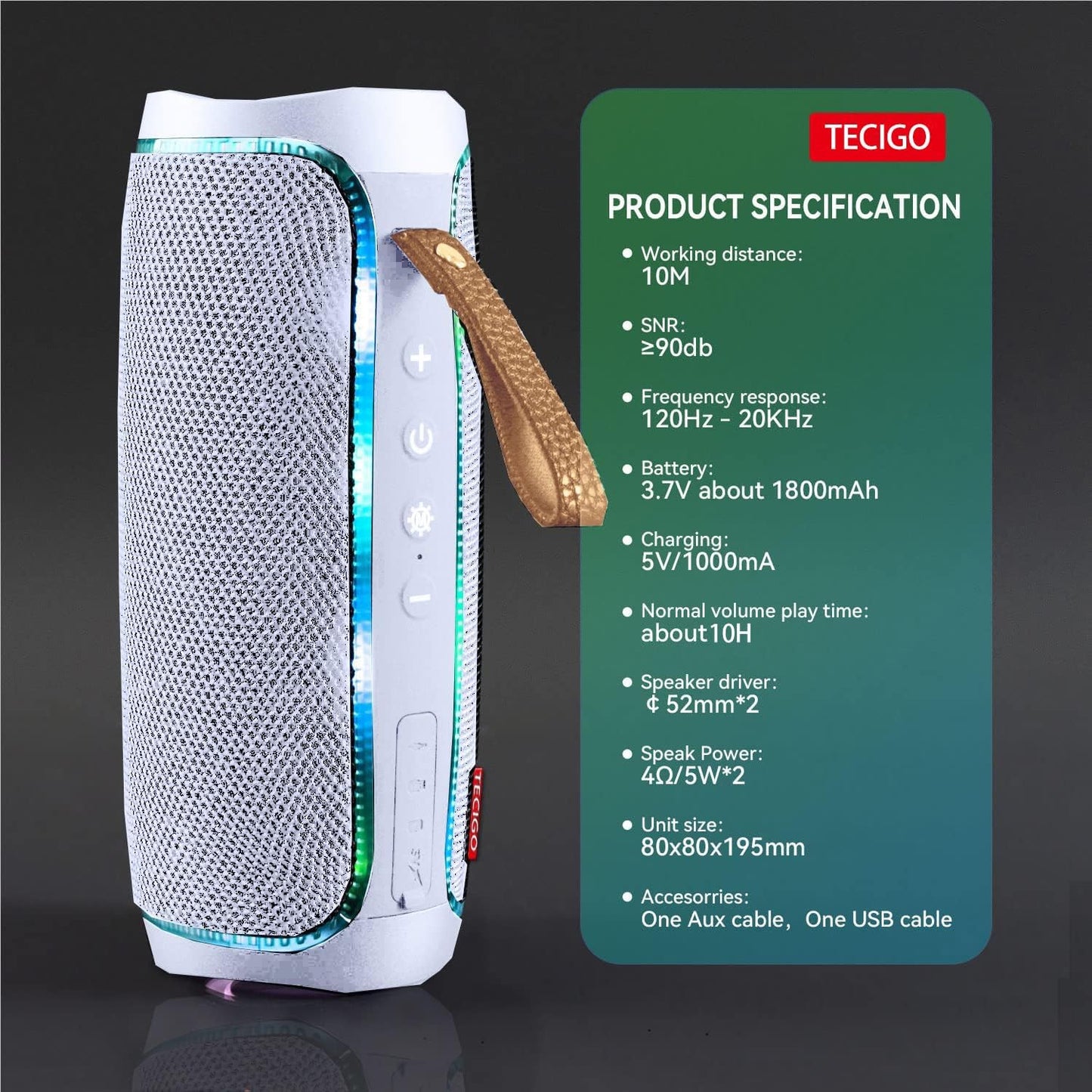 TECIGO Speaker10 5.3, Portable Bluetooth Speakers Outdoor Portable Bluetooth Hours of PlaytimeBluetooth Wireless