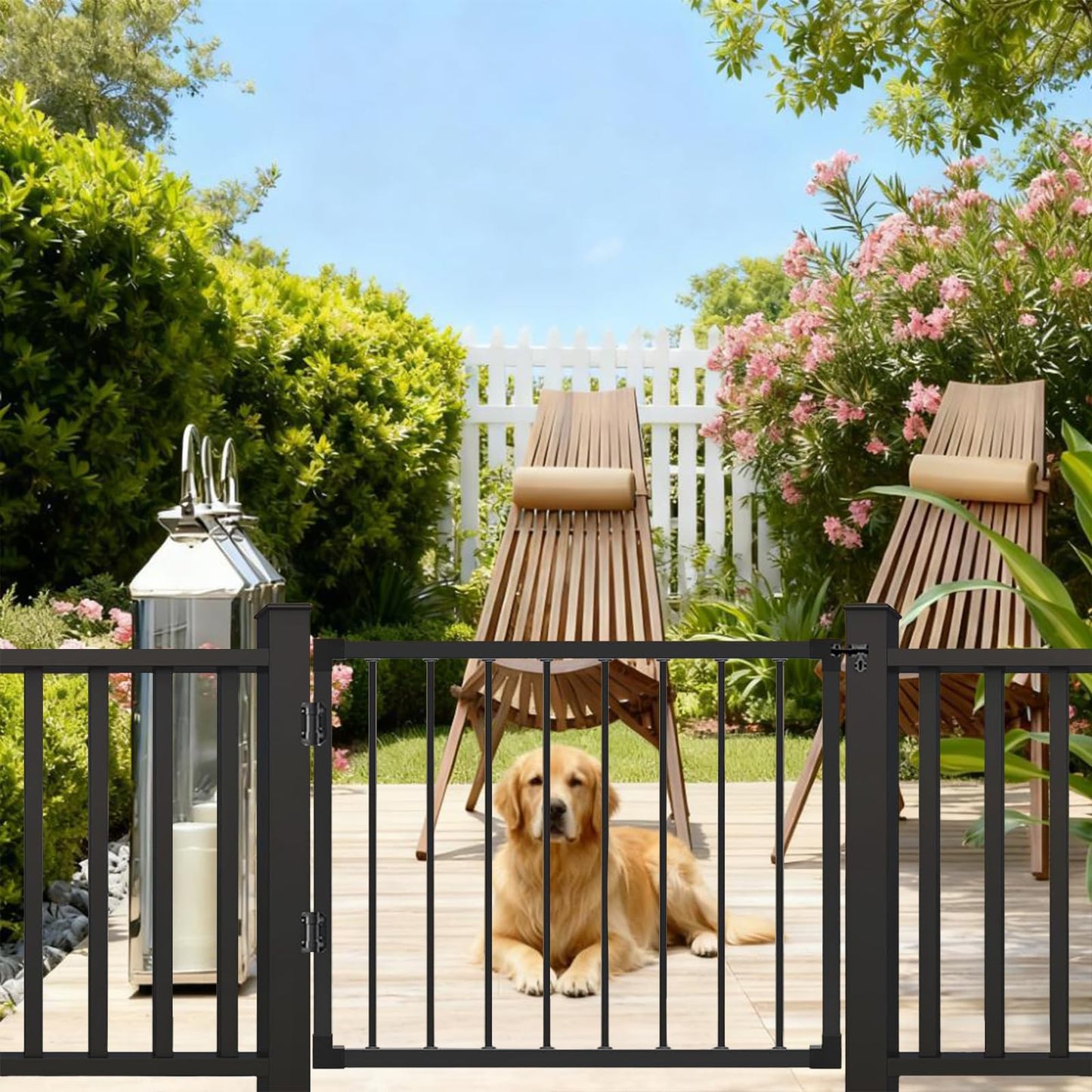 Deck Fence Gate Outdoor, 32''H Gate for 36''H Deck, Entry Way Metal Gate Black Powder Coated DIY Fence Gate, for Residential, Yard, Patio(No Hinge)