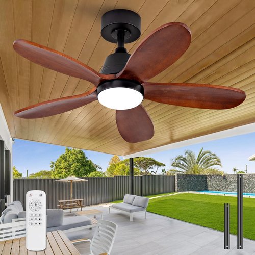 KENSID 36 Inch Wood Ceiling Fans with Lights and Remote, Modern Ceiling Fan with Light, 5 Blades, Dimmable, Wall Switch, Reversible DC Motor, Memory Function, Indoor Outdoor for Bedroom Patio