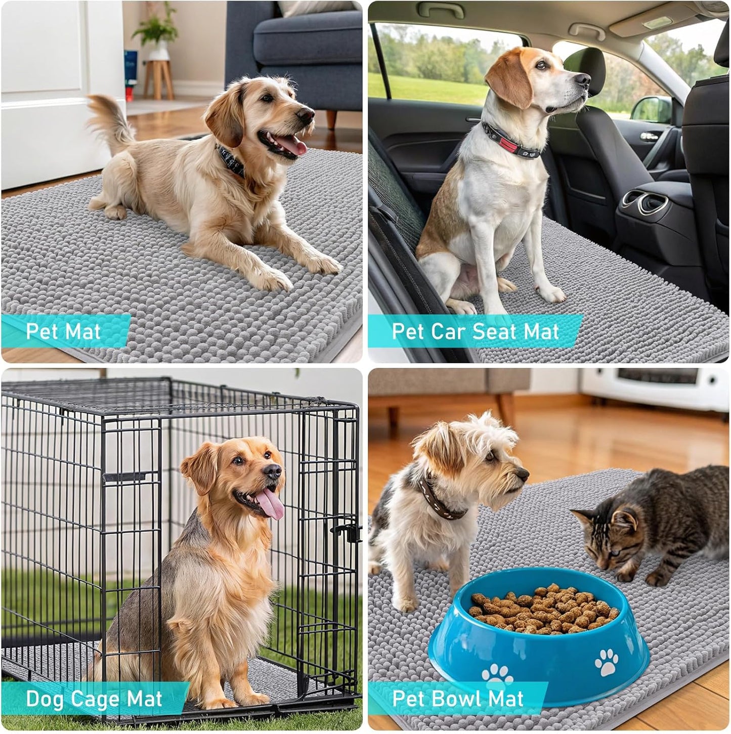 OLANLY Dog Door Mat - Absorbent Non-Slip Chenille Mat for Muddy Paws | 54x24 Light Grey Indoor Carpet