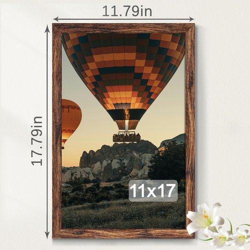 Fisnish 11x17 Picture Frame Brown, Classic Poster Frame for Horizontal or Vertical Wall Mounting, 1 Pack