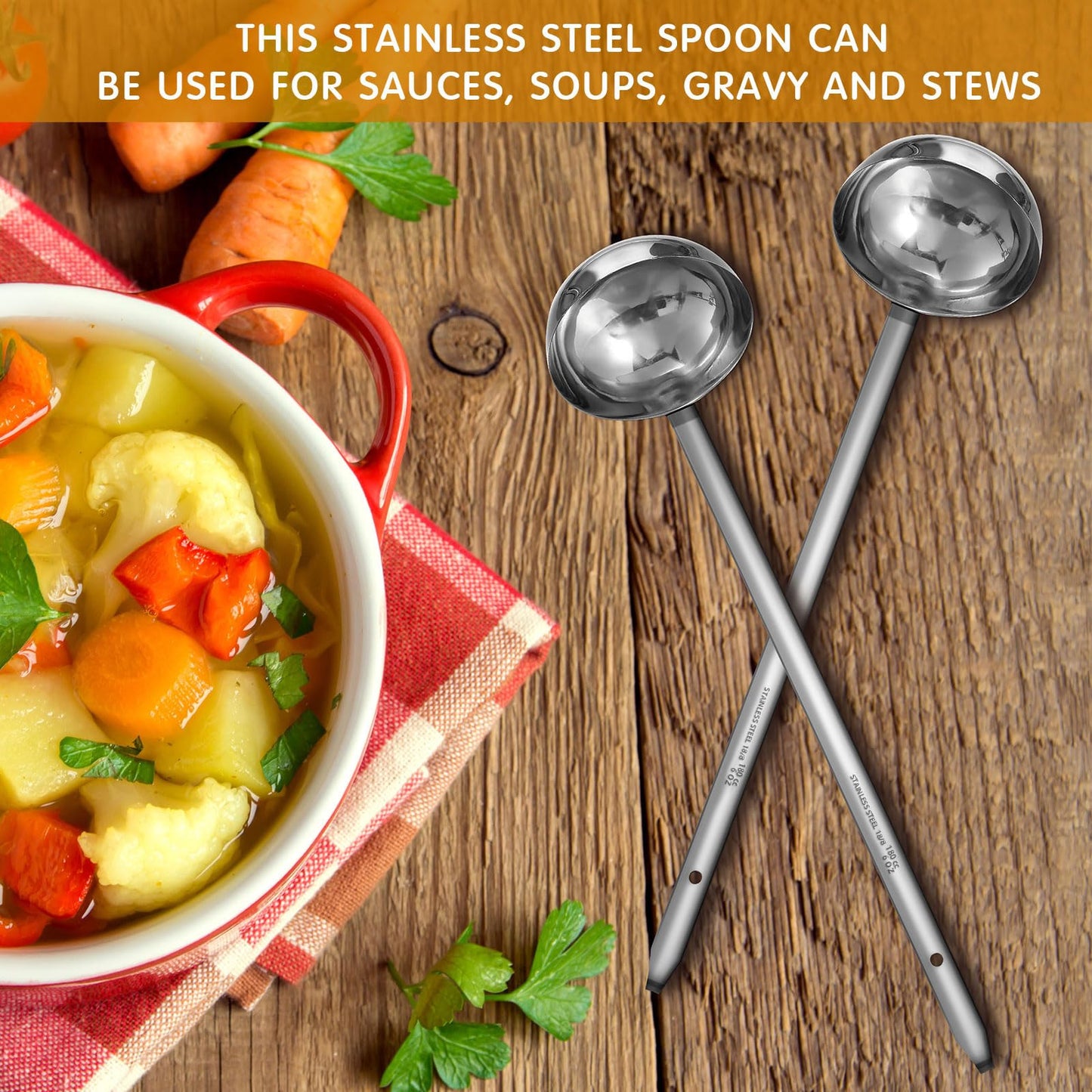 meekoo Stainless Steel Ladle Soup Handle Ladle with Pouring Rim for Kitchen Cooking Soup Sauce