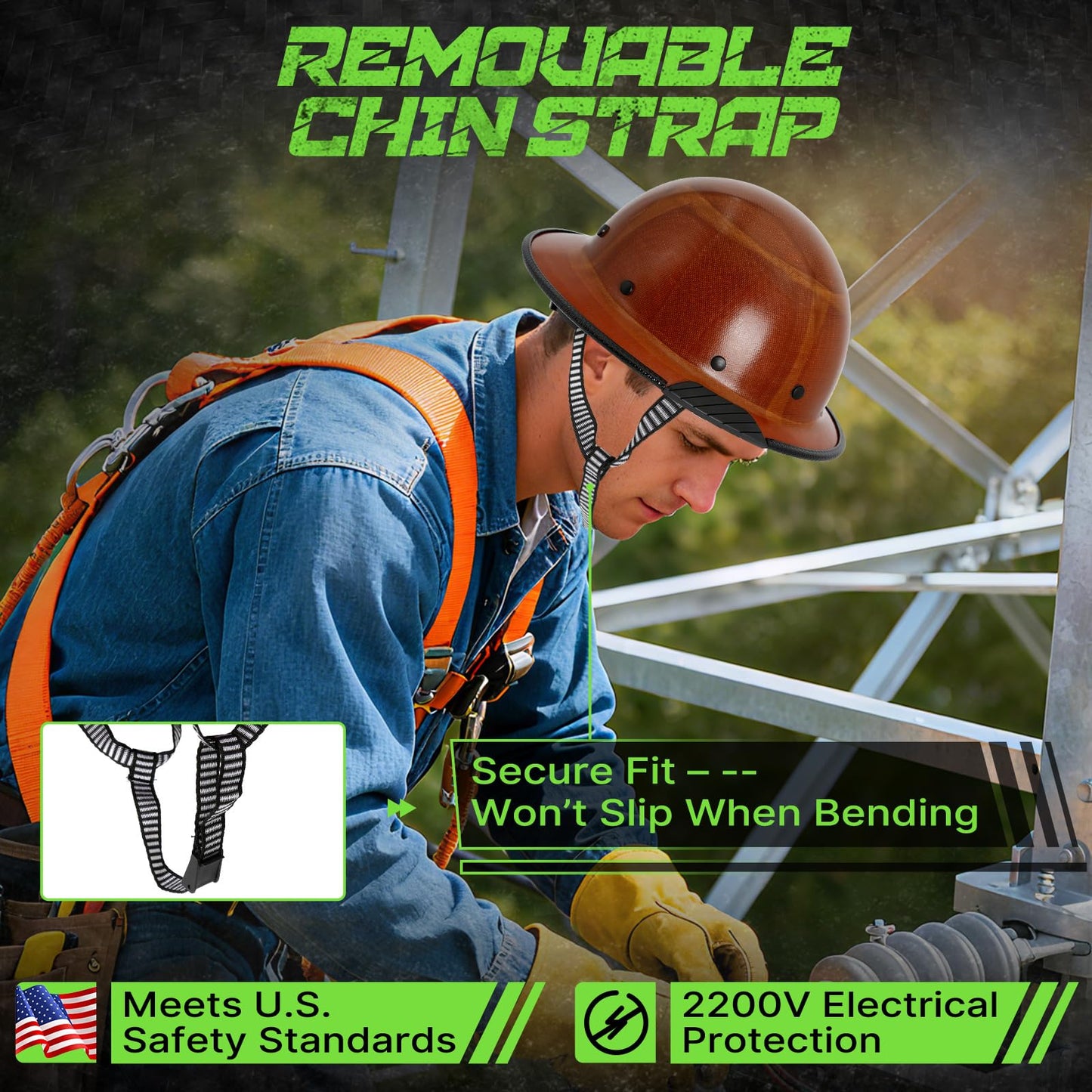 OSHA Approved Construction Fiberglass Full Brim Hard Hat with Chin Strap