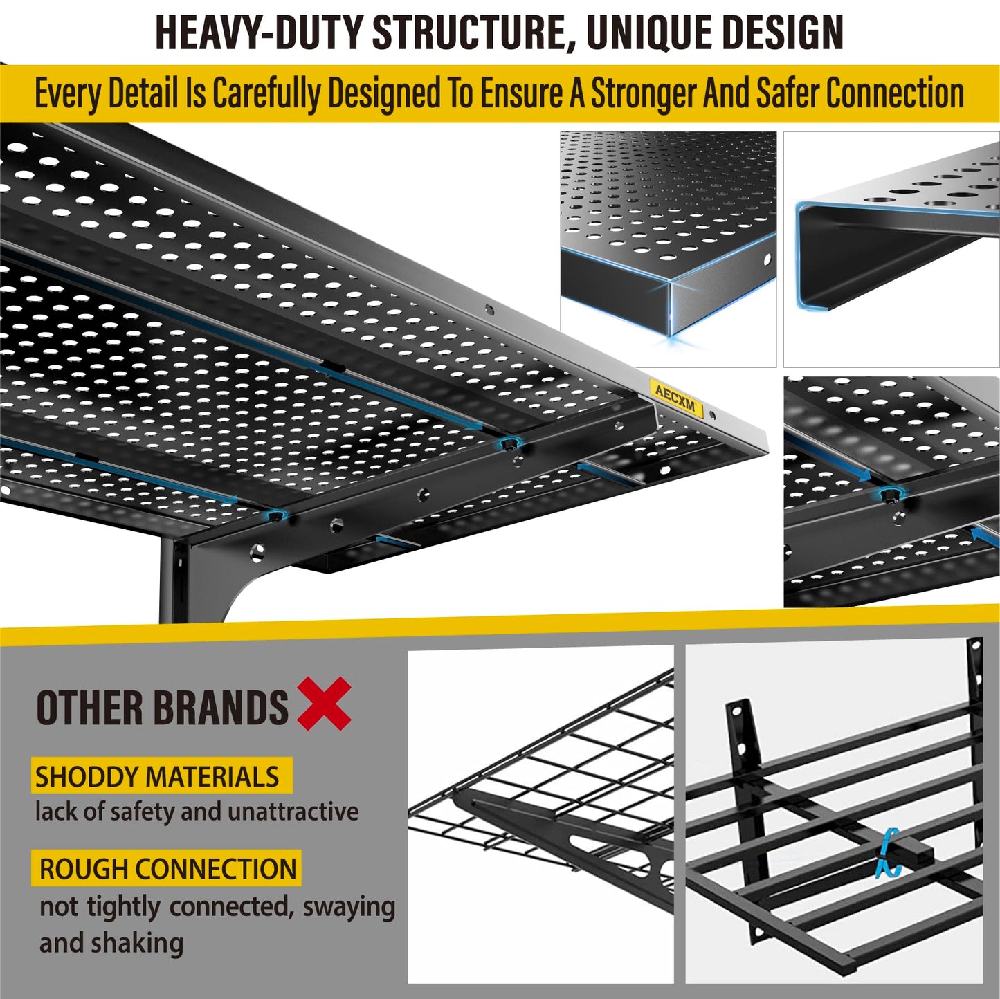 Aecxm 1pack×2 Tier 1.3x3ft Garage Shelving Wall Mounted, 400 lbs Load Capacity,15.6x36inch per Shelf Height Cassette Adjustable Floating Shelves, Black