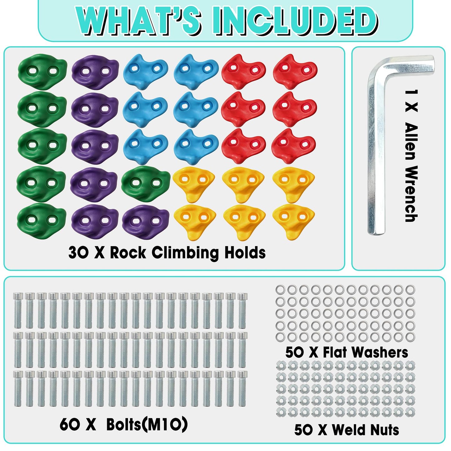 SREHRLY 30 PCS Rock Climbing Holds for Kids,Adult Rock Wall Holds Large Climbing Rock Wall Grips for Indoor and Outdoor Playground Play Set with Hardware
