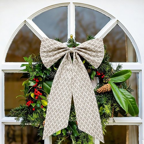 HunnmingRe Christmas Wreath Sash - 24 x 16 Inch Driftwood Block Print with Burlap Bow | Beige Holiday Decor