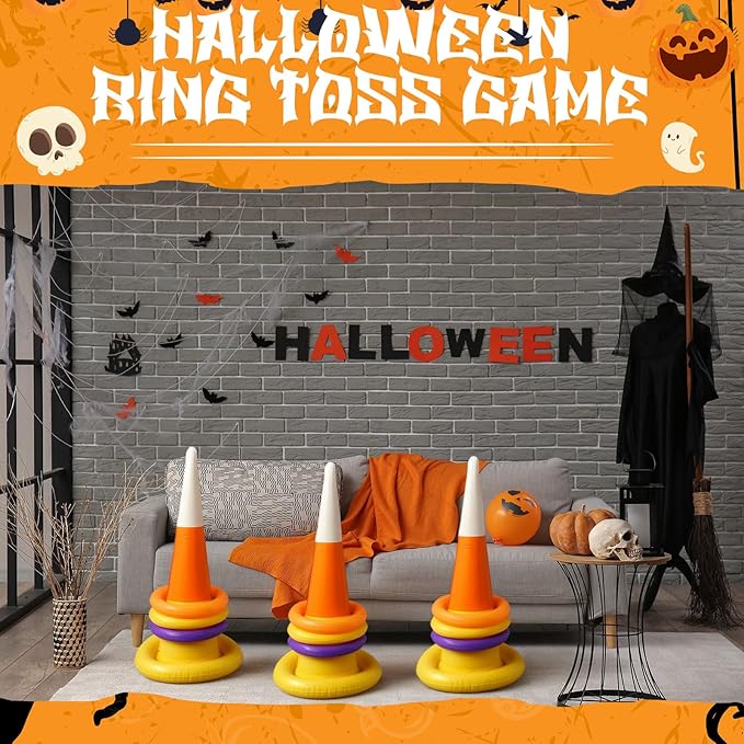 Inflatable Candy Corn Ring Toss Game Set Halloween Carnival Party Inflatable Ring Toss Games for Kids Adults Halloween Party