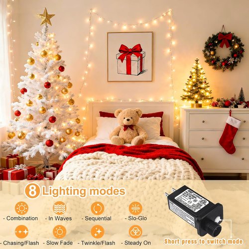 300 LED Christmas Lights by [Brand Name] - 100FT Waterproof String Lights | 8 Modes for Indoor & Outdoor Decor