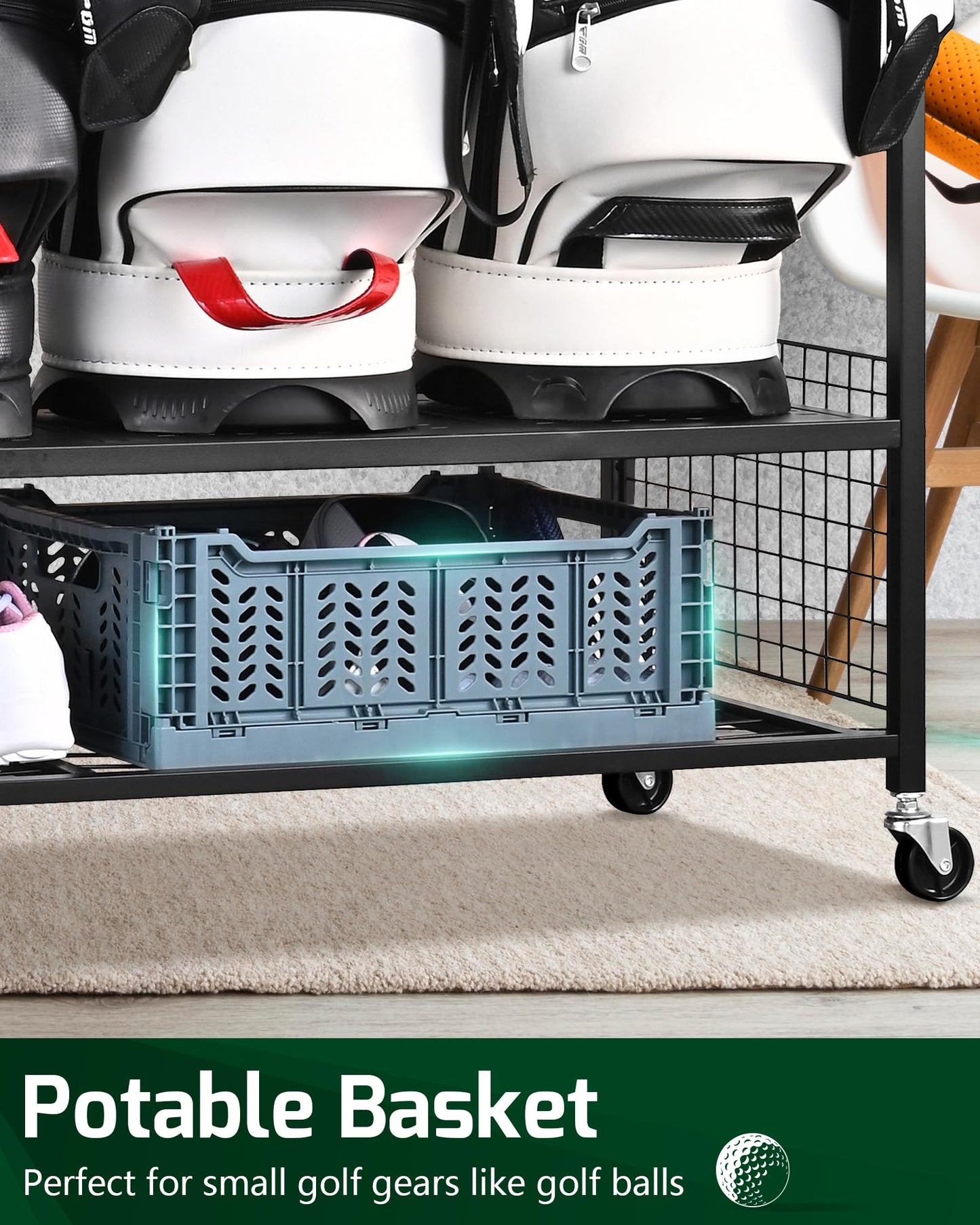 Mythinglogic 4 Golf Bag Storage Organizer, Extra Large Golf Storage Stand for Golf Bag Accessories, Golf Storage Rack for Garage, Golf Club, Basement