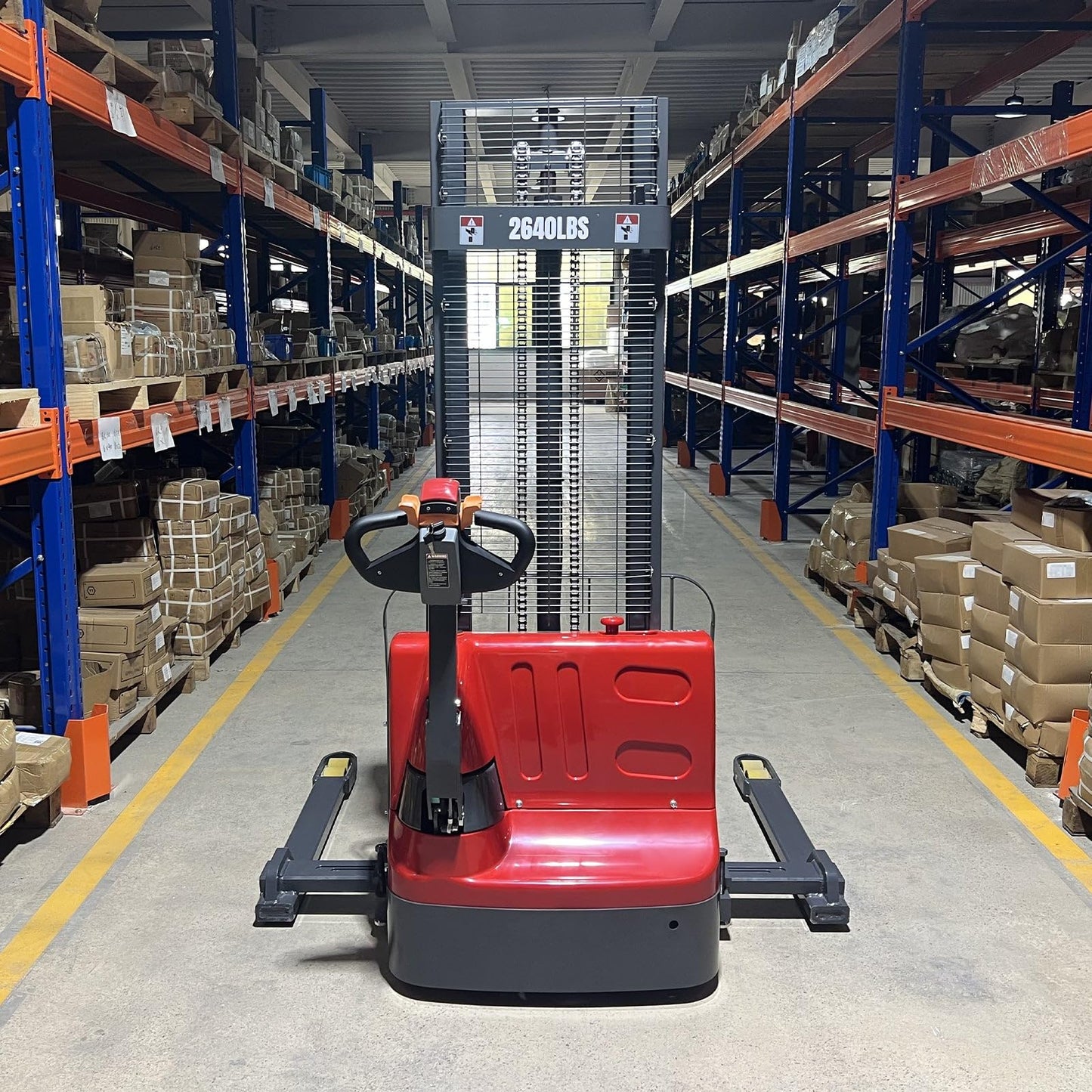 MechMaxx 2640lbs Lithium-ion Electric Straddle Stacker, 98" Lift, Adjustable Legs & Forks, Model F26-98S