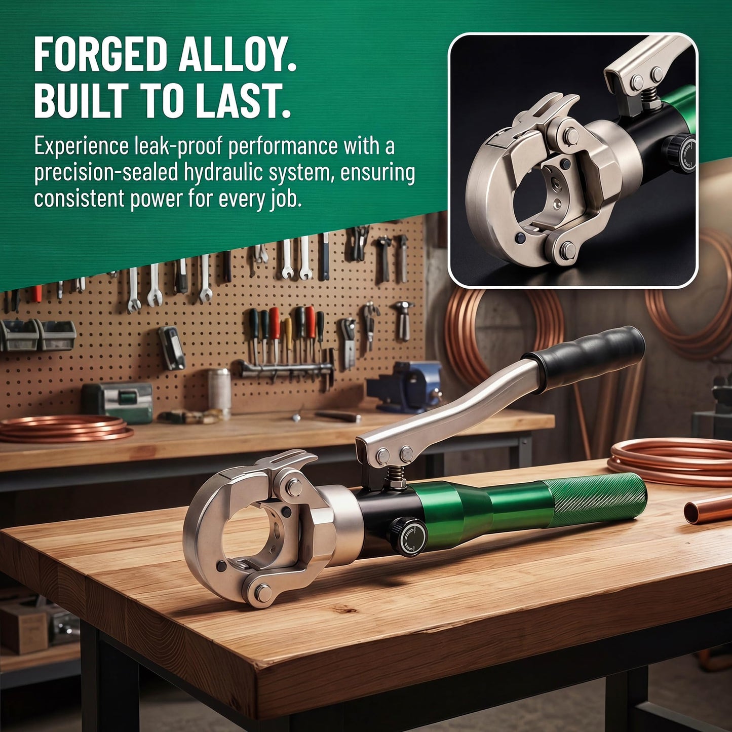 Growlush Copper Pipe press Tool with 1/2",3/4",1" Dies for Copper Pipe and F877 Stainless PEX Press Sleeves, 3/8",1/2",5/8",3/4",1" Dies for ASTM F1807 Pex Pipe Copper Ring Pipe Fittings Crimping Tool