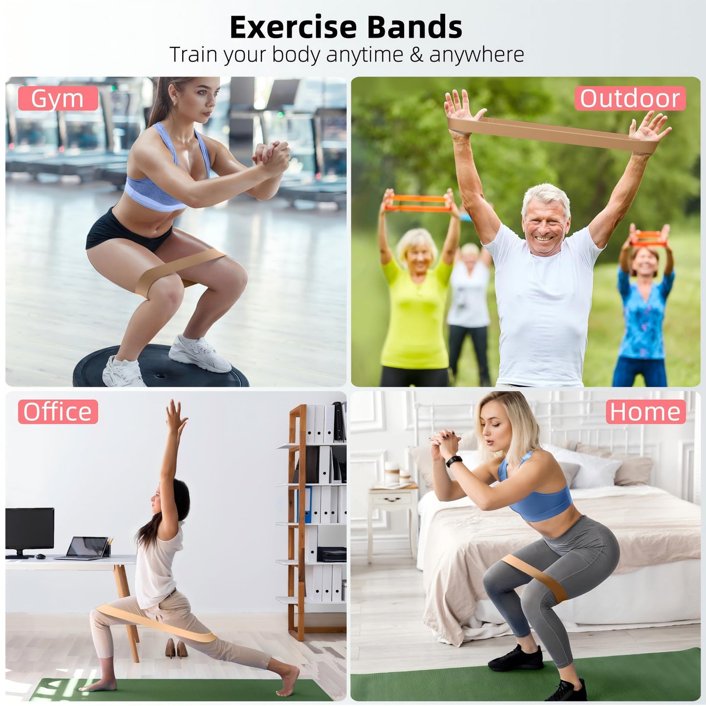 Resistance Bands for Working Out, 5-Pack Elastic Exercise Bands for Strength Training, Stretching, Workout; Home Gym Equipment for Women Men, Pilates Yoga Physical Therapy, Leg Glute Arm Exercise Kit