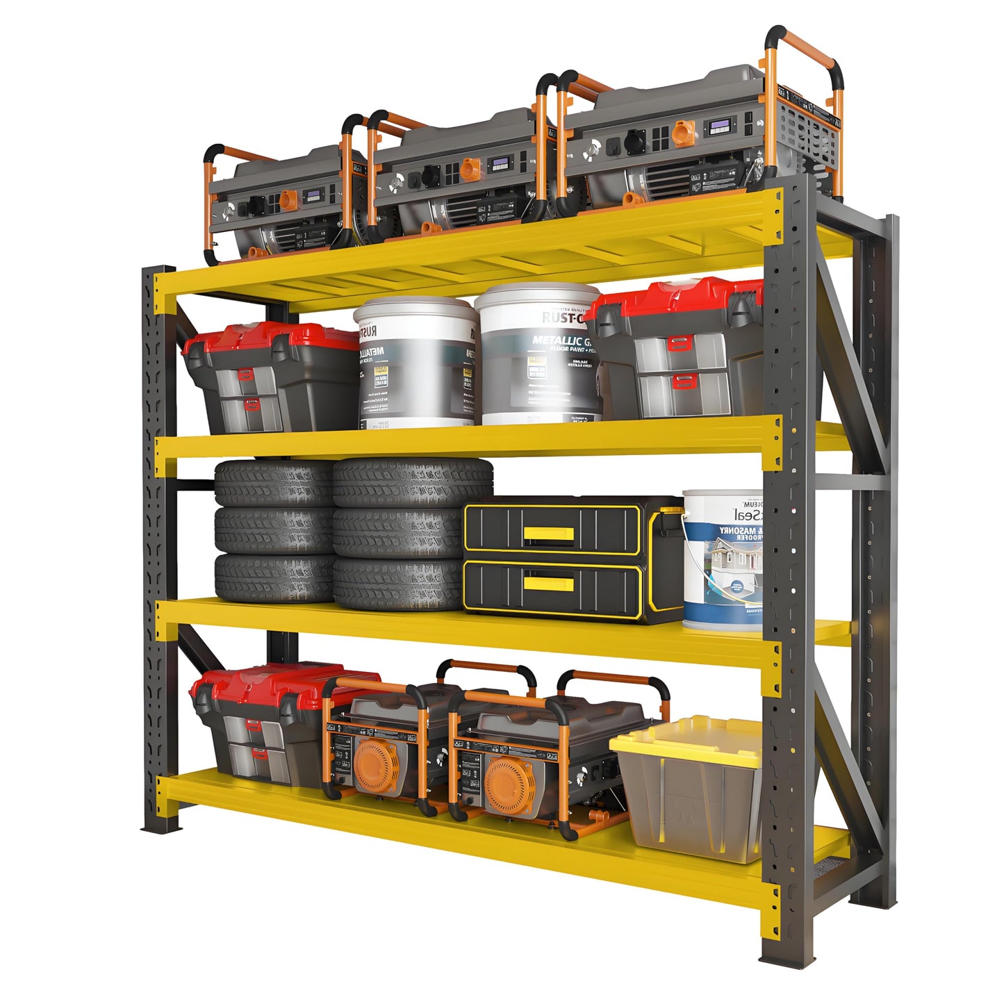 SXJJAR 48” W Storage Shelves 4000LBS Garage Metal Shelving Heavy Duty 4-Tier Adjustable Storage Shelves Industrial Shelving Unit for Garage, Basement, 48" W X 24" D X 79" H Yellow