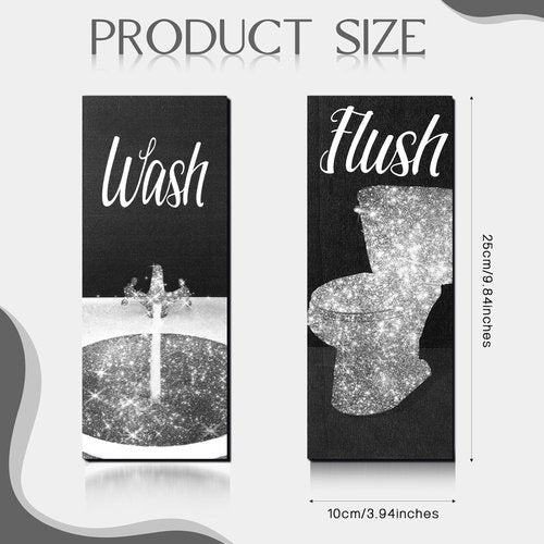 Chinco Funny Bathroom Wall Art | 4-Piece Glam Decor Set for Women | Modern Wood Hanging Decor (Black & White)