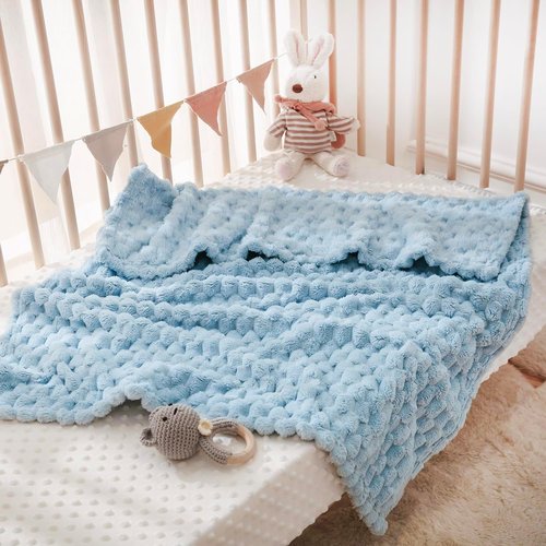 HOMRITAR Baby Blanket - Soft Fluffy Fleece for Nursery | Cozy 3D Jacquard Design, 30 x 40 Inch, Blue