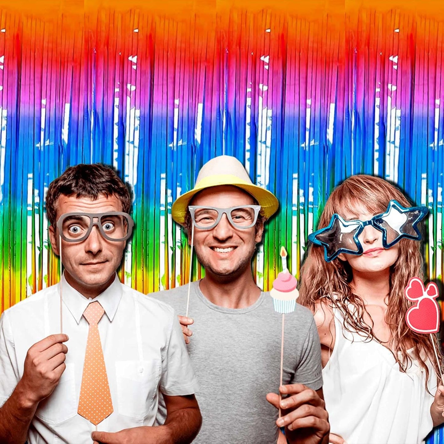 Rainbow Tinsel Foil Fringe Curtain Backdrop by [Brand Name] - 8 Pack Metallic Streamers for Parties | 3.28Ft x 8.2Ft
