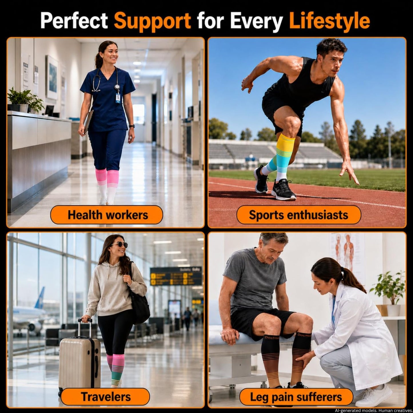 Doc Miller Calf Compression Sleeve for Men & Women – 20–30 mmHg Graduated Compression, Footless Compression Socks Alternative for Running, Shin Splints, Swelling, Varicose Veins –Calf Support, 1 Pair
