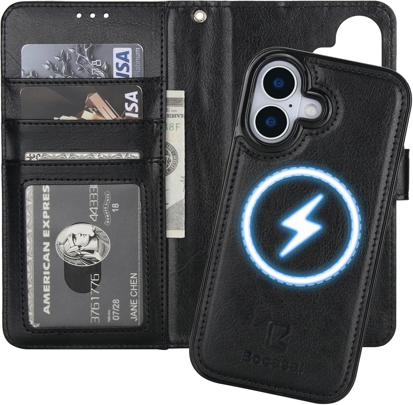 Bocasal 17 6.3 Inch for iPhone Wallet Case Compatible with MagSafe Wireless Charging, RFID Blocking Magnetic Leather