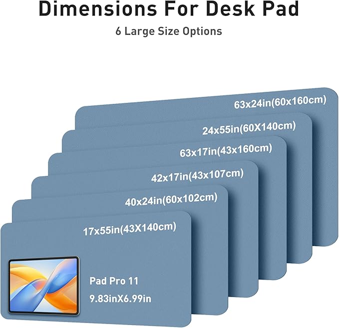 Aothia Faux Leather Desk Mat - Large Mouse Pad, Non-Slip PU Leather Blotter, Waterproof Writing Surface for Office and Home (Denim Blue, 42" x 17")