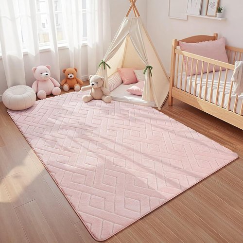Macgace Ultra Soft Pink Area Rug - 4x6 Modern Geometric Shag with Nonslip Backing | Washable Cozy Carpet for Girls' Bedroom